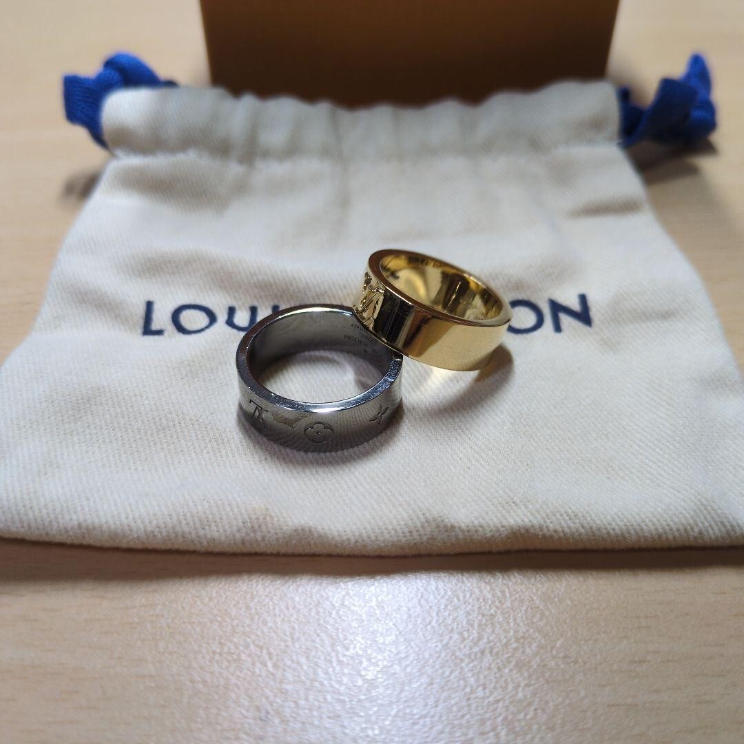LOUIS VUITTON Logo Ring Gold Silver Set of 2 Used