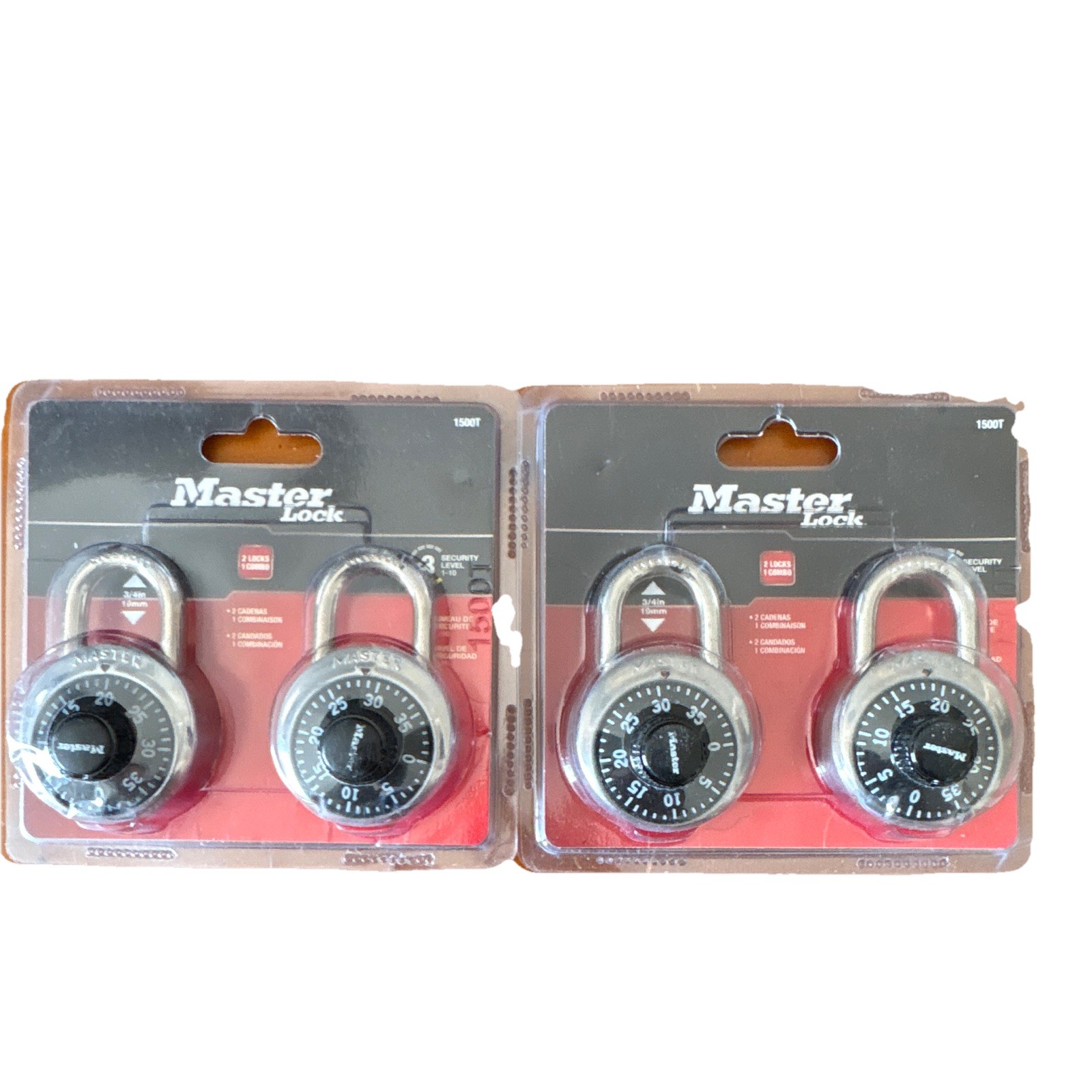 Master Lock 1500T Resettable Combination Padlock 2x 2-Pack Steel 3/16in Shackle