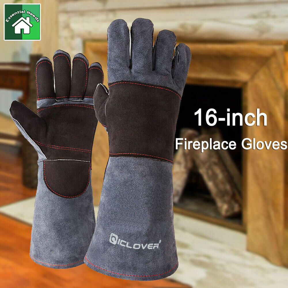 16" Welding Gloves Heat Fire Resistant Grill Leather Sleeve BBQ Oven Blacksmith