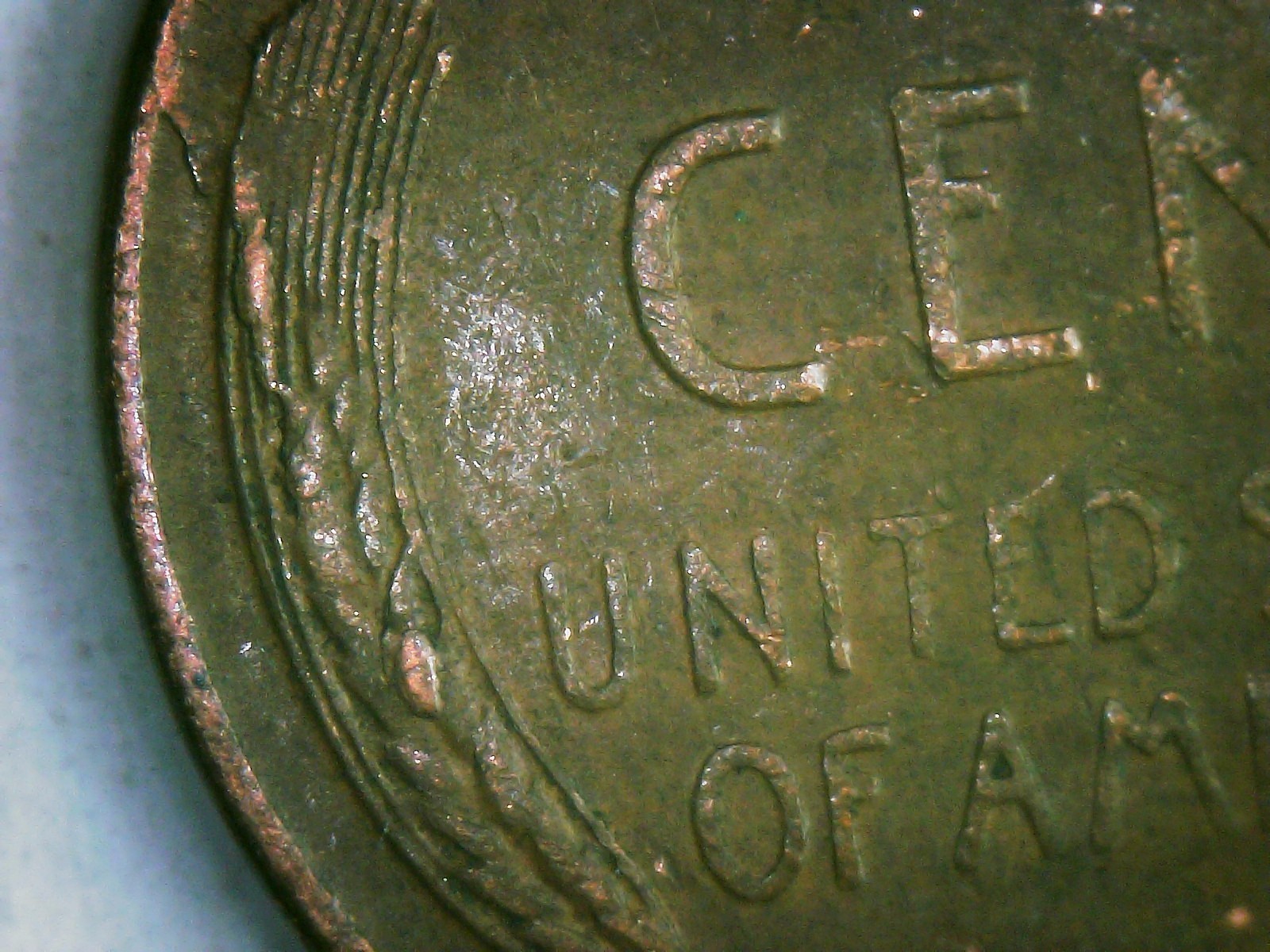 1957 d Wheat Penny Die Chip on Wheat Ears