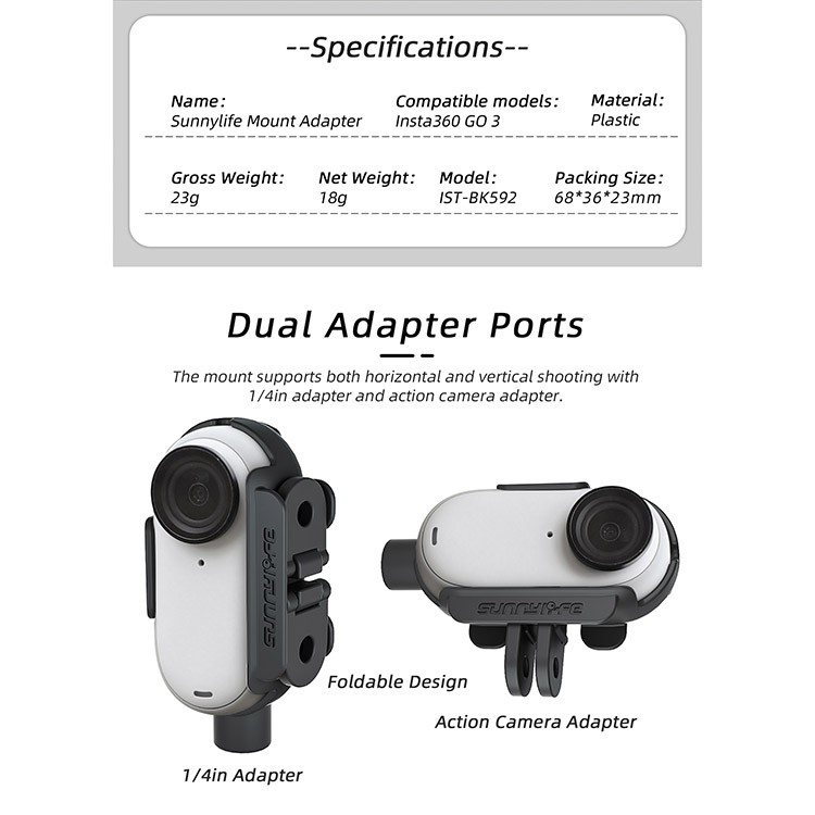 Mount Adapter Support Horizontal and Vertical Shooting Accessory for Insta GO 3