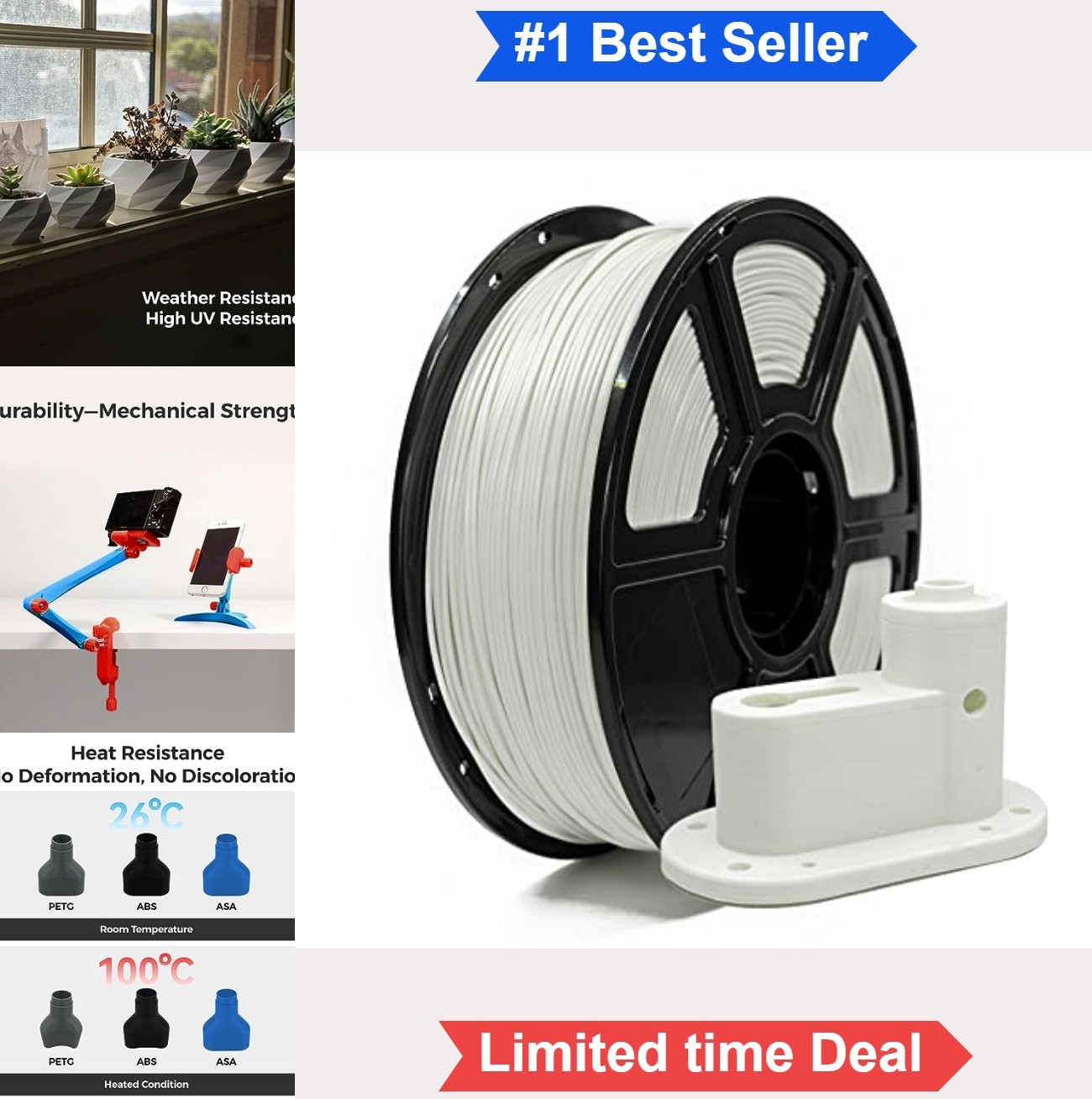 ASA Filament 1.75mm White 1kg 3D Printer Spool UV Resistant Outdoor Functional