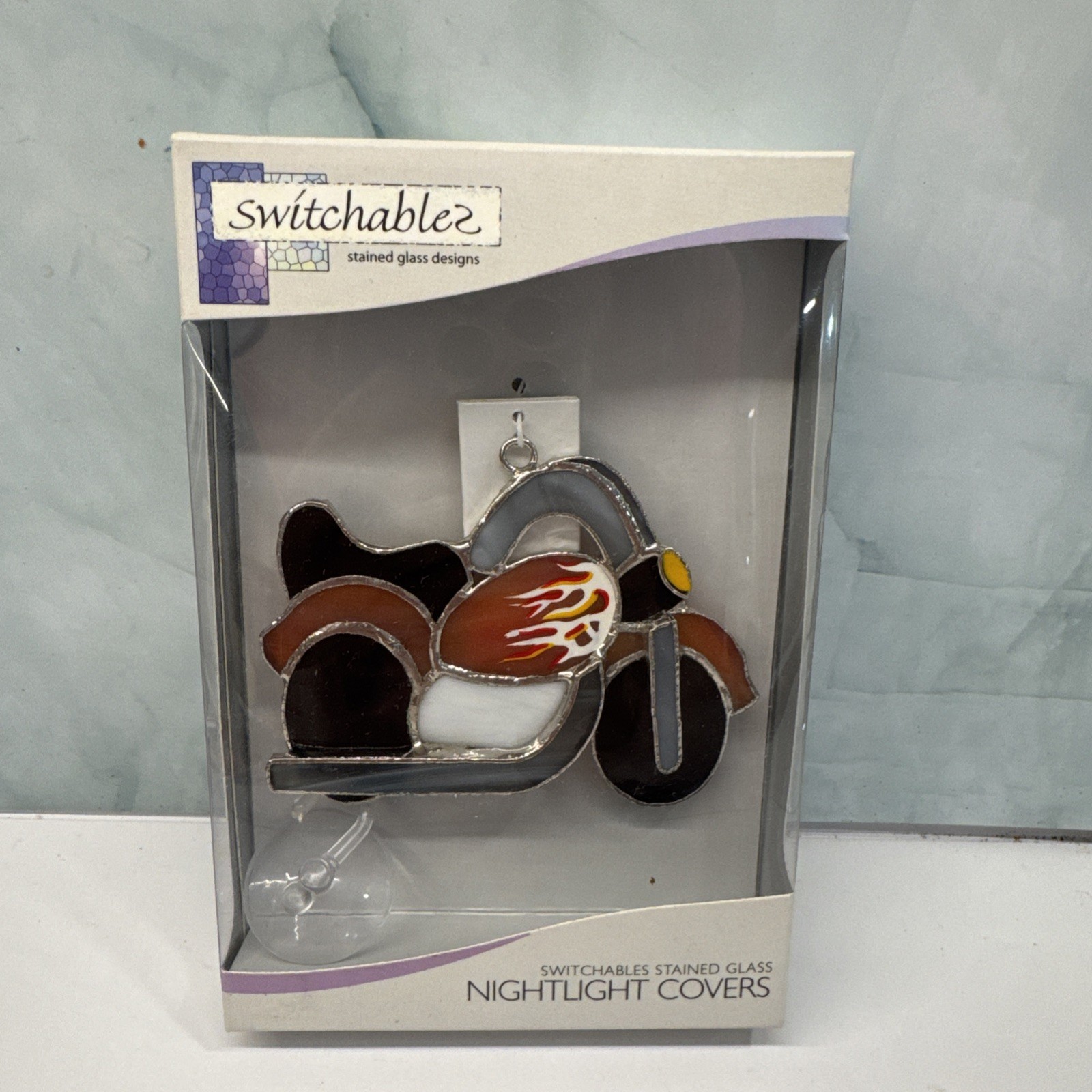 Switchables Stained Glass Nightlight Cover Orange Motorcycle SW163 Suncatcher