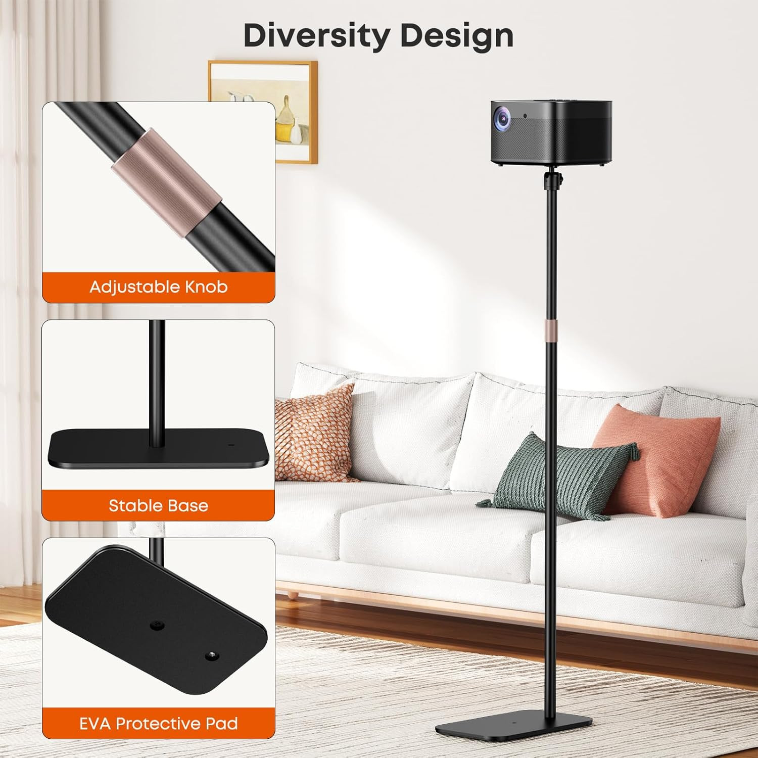 Universal Projector Stand – Height Adjustable Floor Stand with 360° Rotating Bal