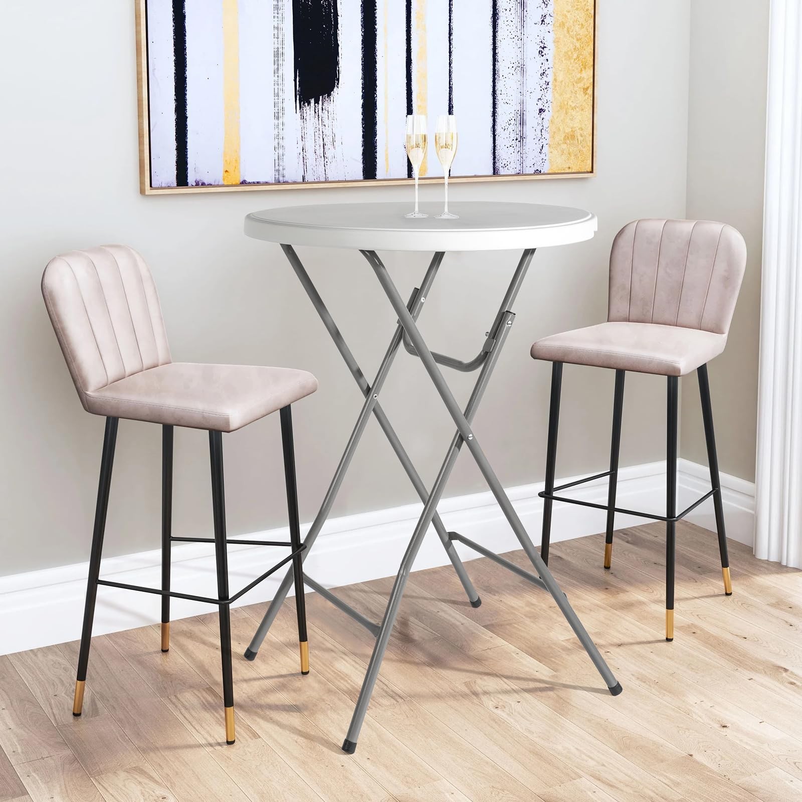 VINGLI 32" Plastic Folding Round Table Bar Height, HDPE Matrial 32“, White