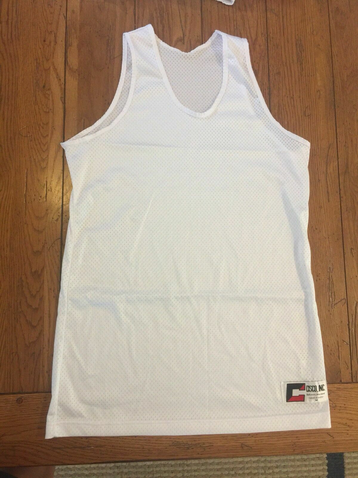 Med Cisco, Inc. Large White Mesh Tank Jersey Basketball Lacrosse New Lax (bin 25