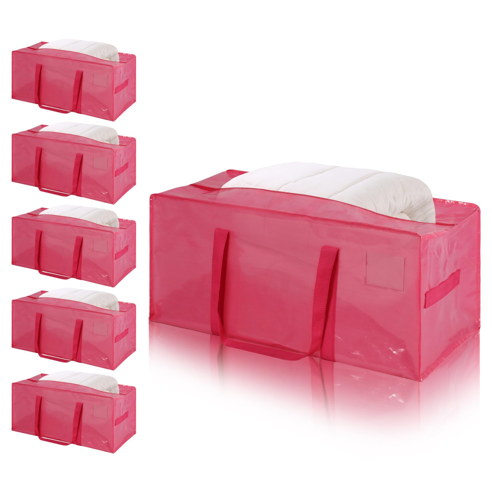 Pink Heavy Duty Moving Bags 6-Pack, 93L Extra Large Storage Bags with Full-Op