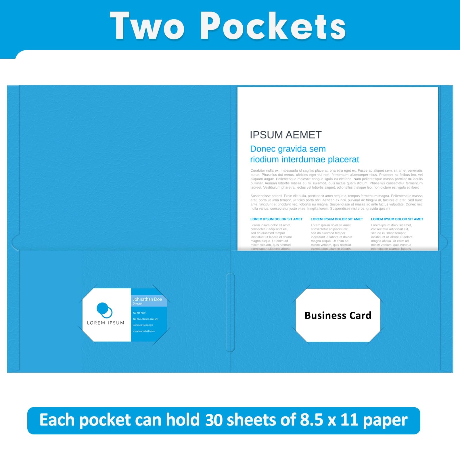 Two Pocket Folders, PANDRI 30 Pack 2 Letter Size Lightblue