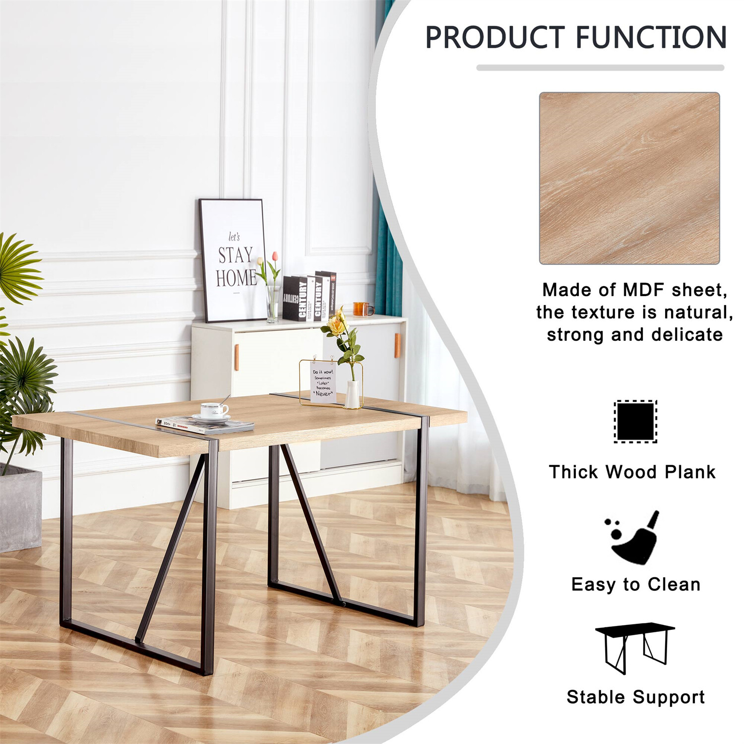Dining Table Wood Table Kitchen Rectangular Table For 4-6 Person Rustic Brown