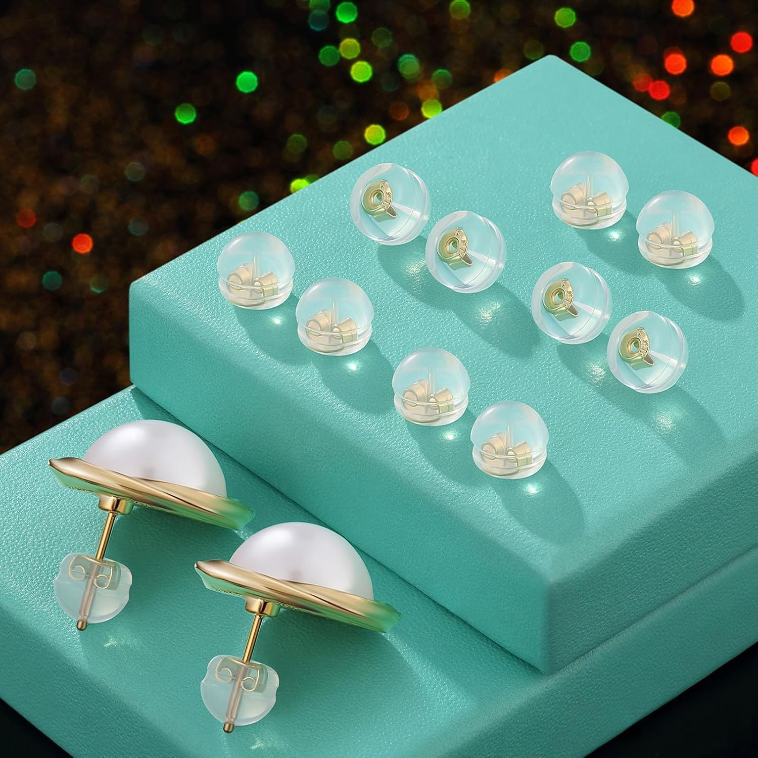 12 PCS Silicone Earring Backs Replacements, 18K Gold Plated Earring Backs Replac