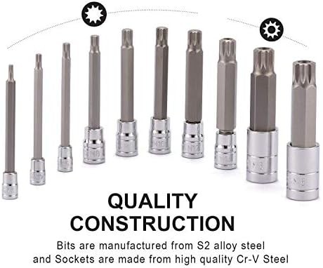 CASOMAN 10 Piece Spline Tip Bit Socket Set, M-Type, S2 and Cr-V One Size
