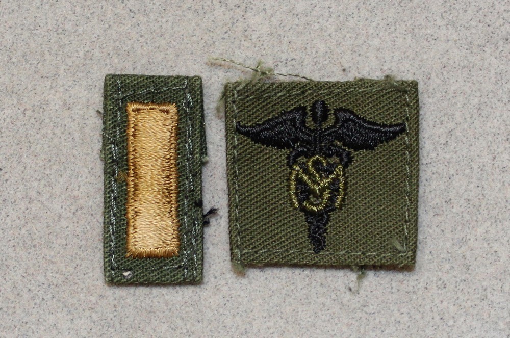Army Officer Cloth Collar Insignia: Medical Services & 2LT - subdued