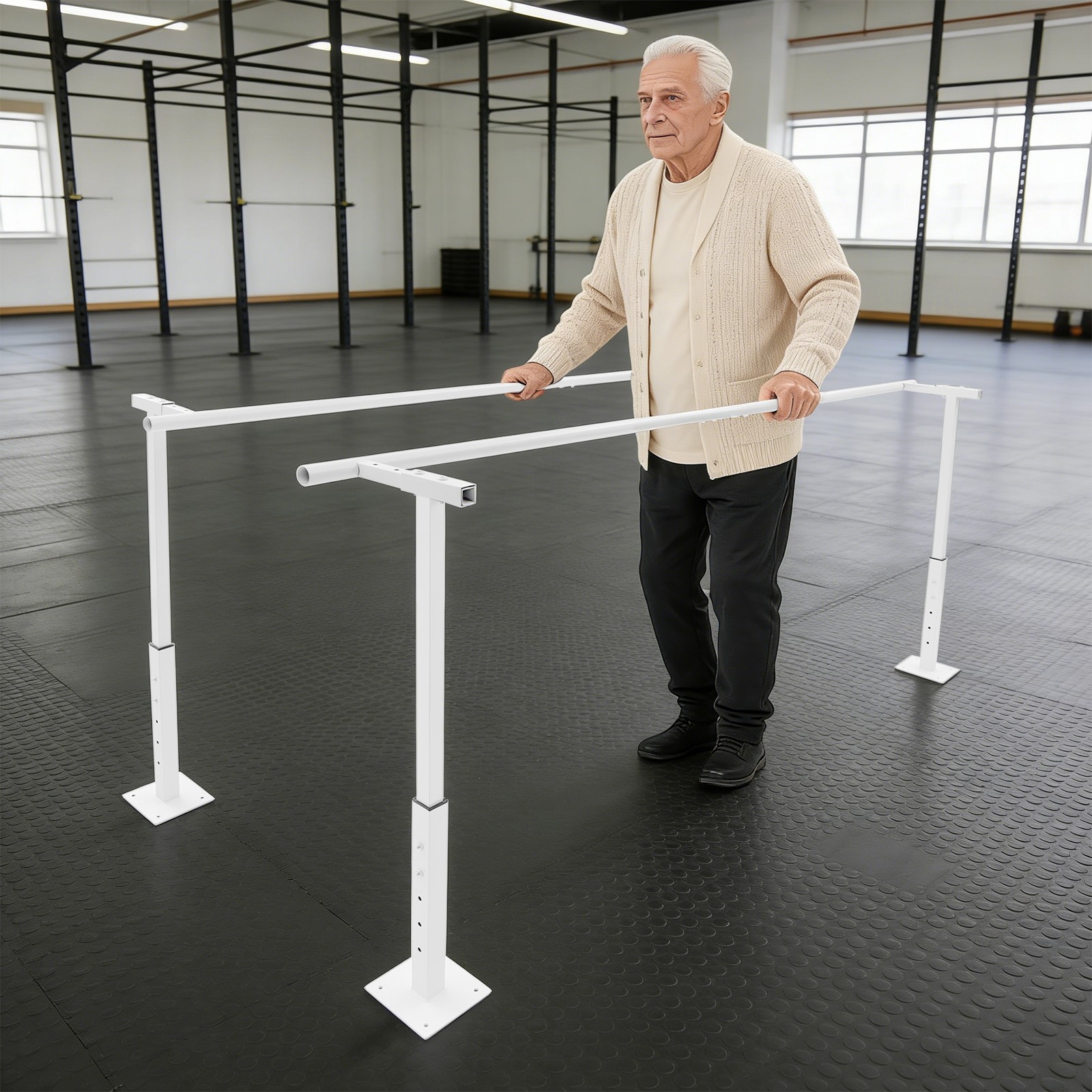 Walking Assist Bar 8ft Adjustable White Metal Safety Rail For Elderly Support