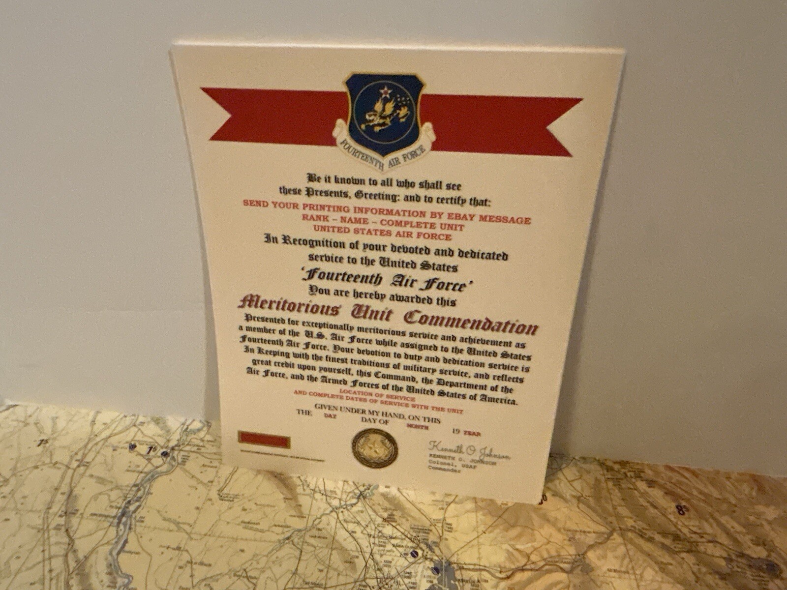 U.S. AIR FORCE / 14TH AIR FORCE - MERITORIOUS UNIT COMMENDATION CERTIFICATE