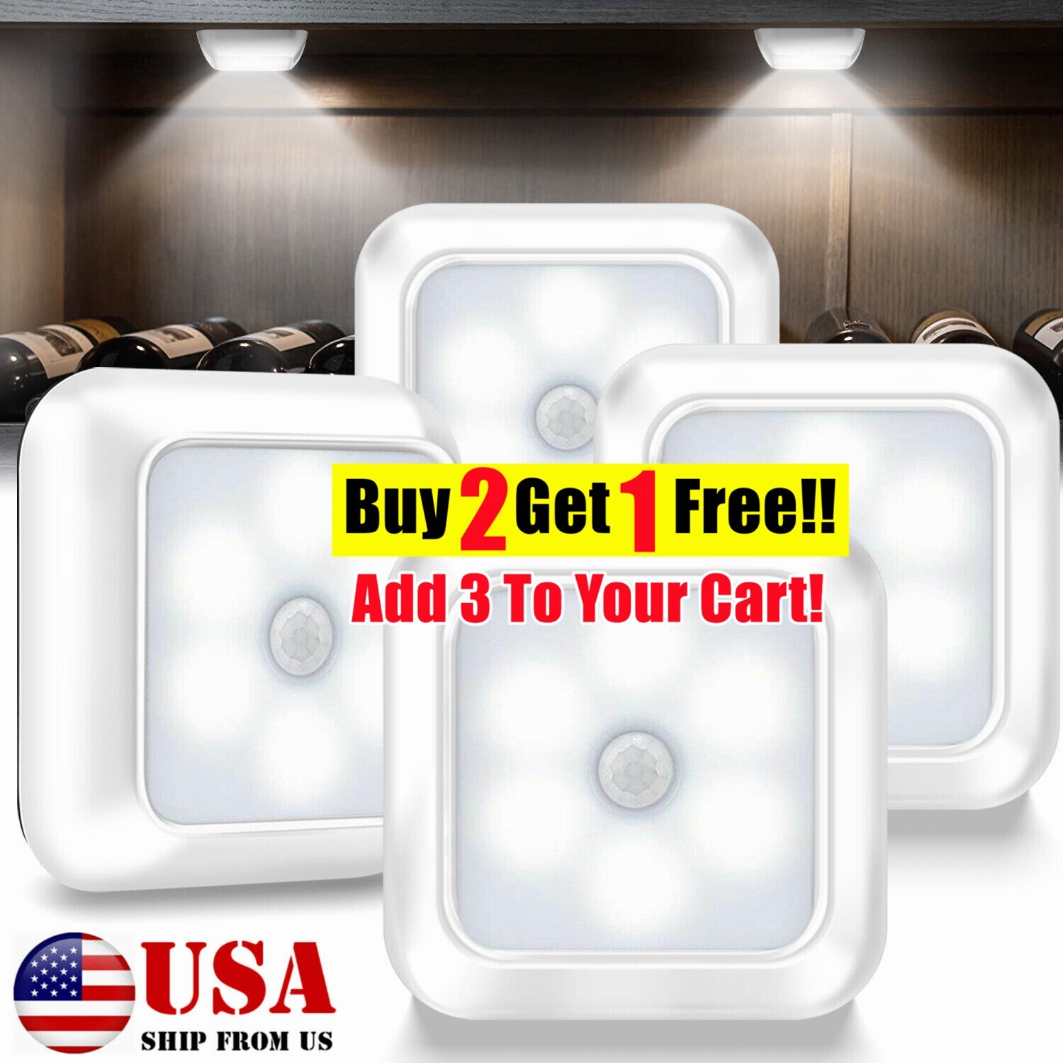 Battery Powered LED Closet Light- Motion Sensor Wall Lamp for Cabinets&Night Use