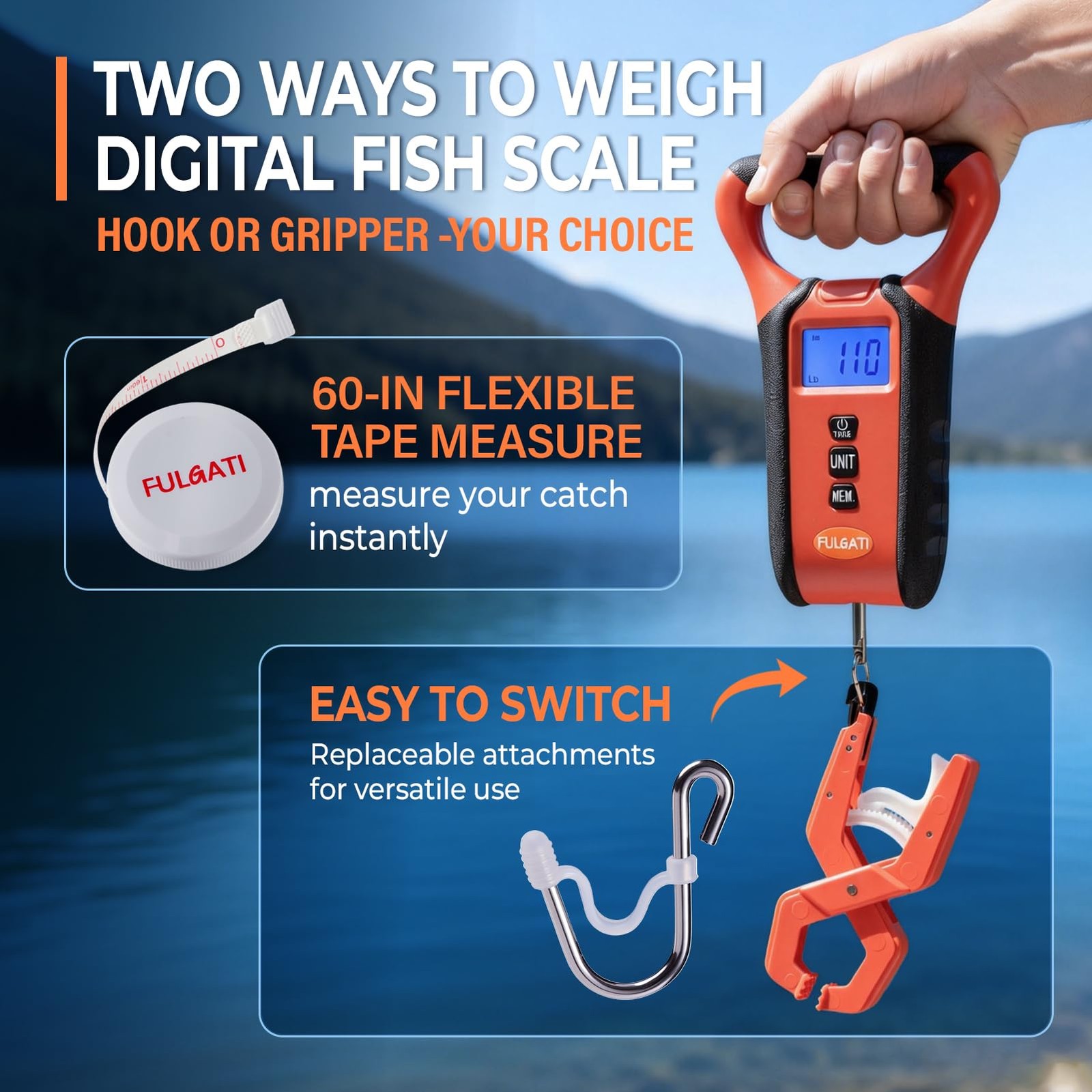 Fish Scale Floating Waterproof Digital Fishing Scale with Lip Grip, Replaceab...