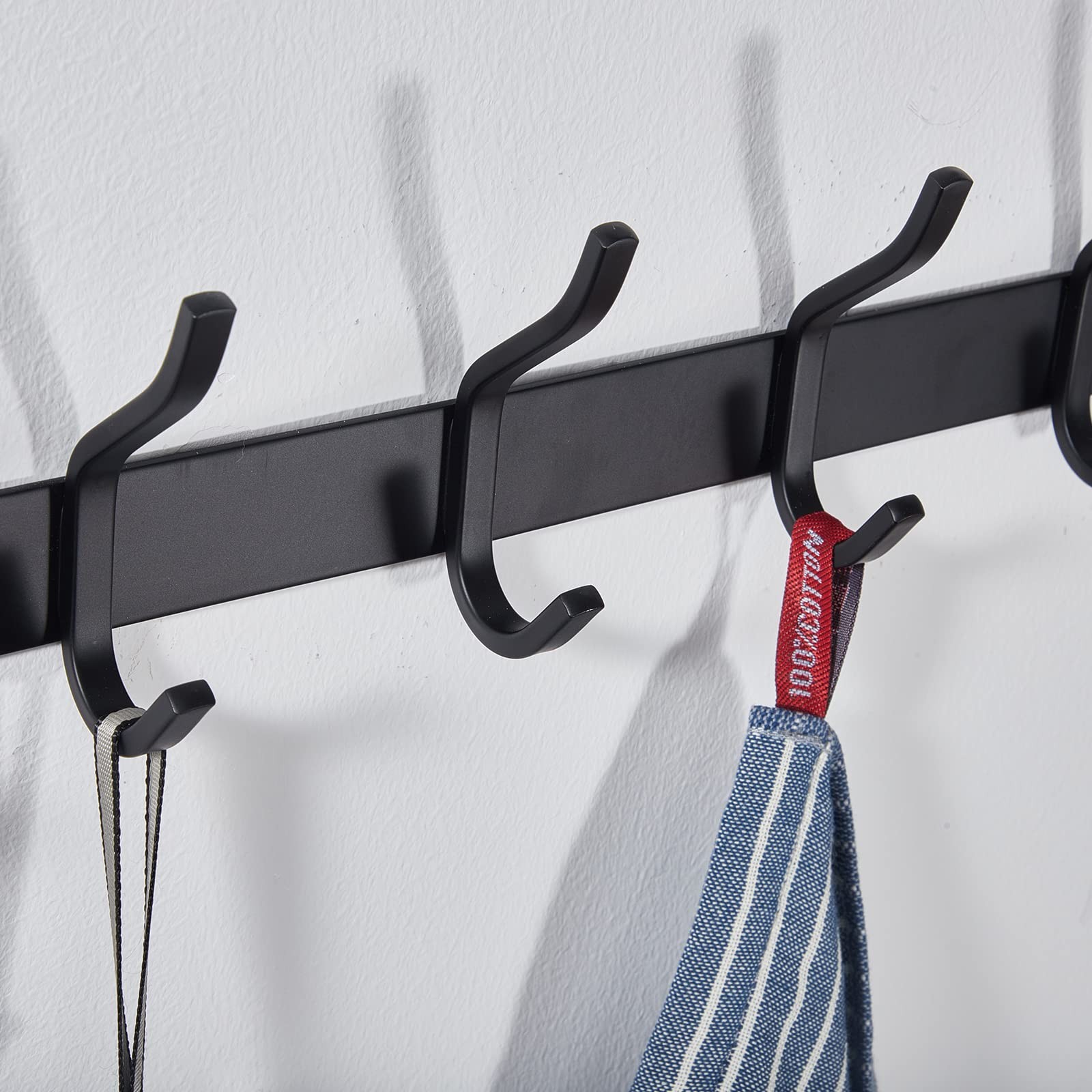 12 Inch Coat Rack Wall Mount with 4 Hooks, Black Wall Hook Rack