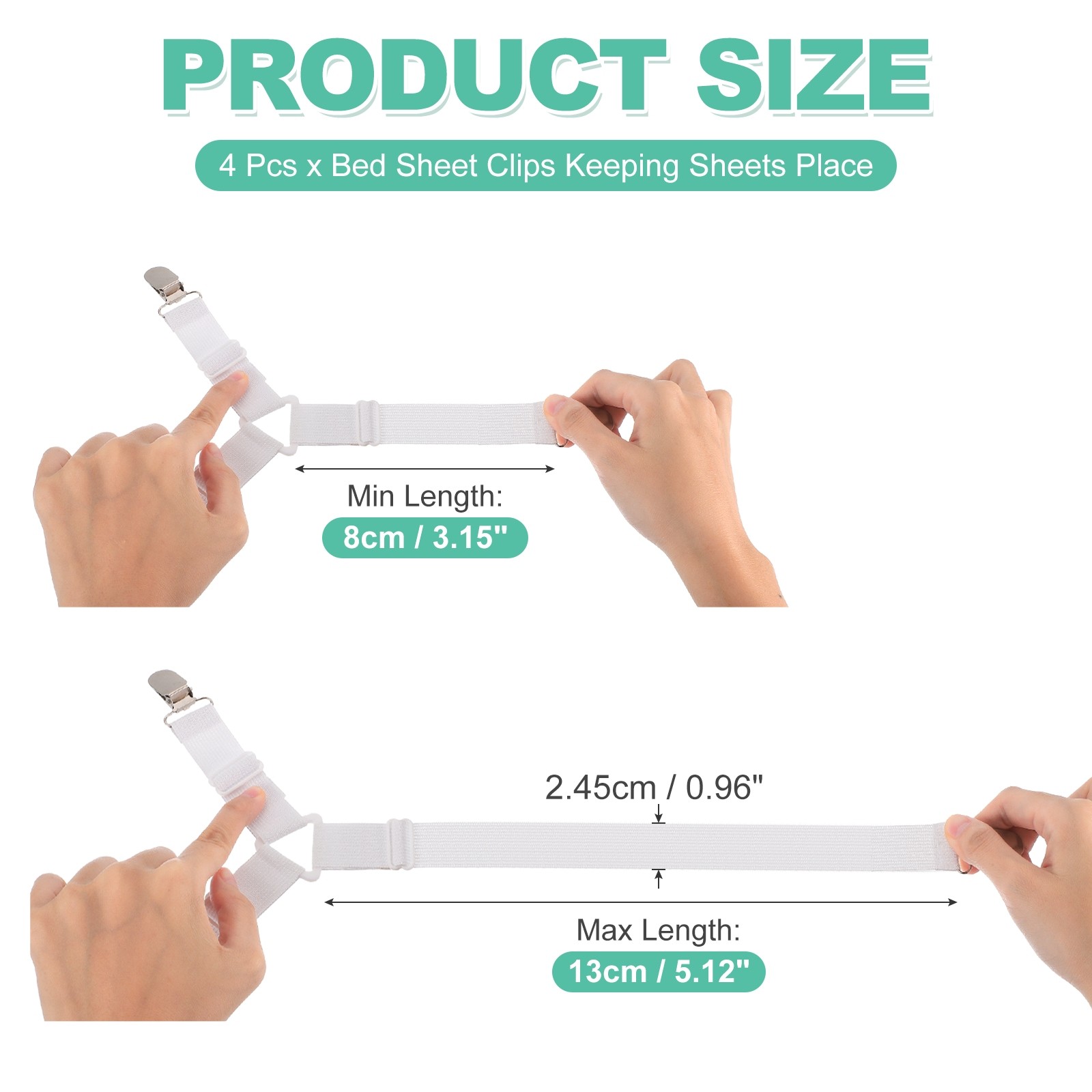4Pcs Bed Sheet Holder Straps Elastic Adjustable, White