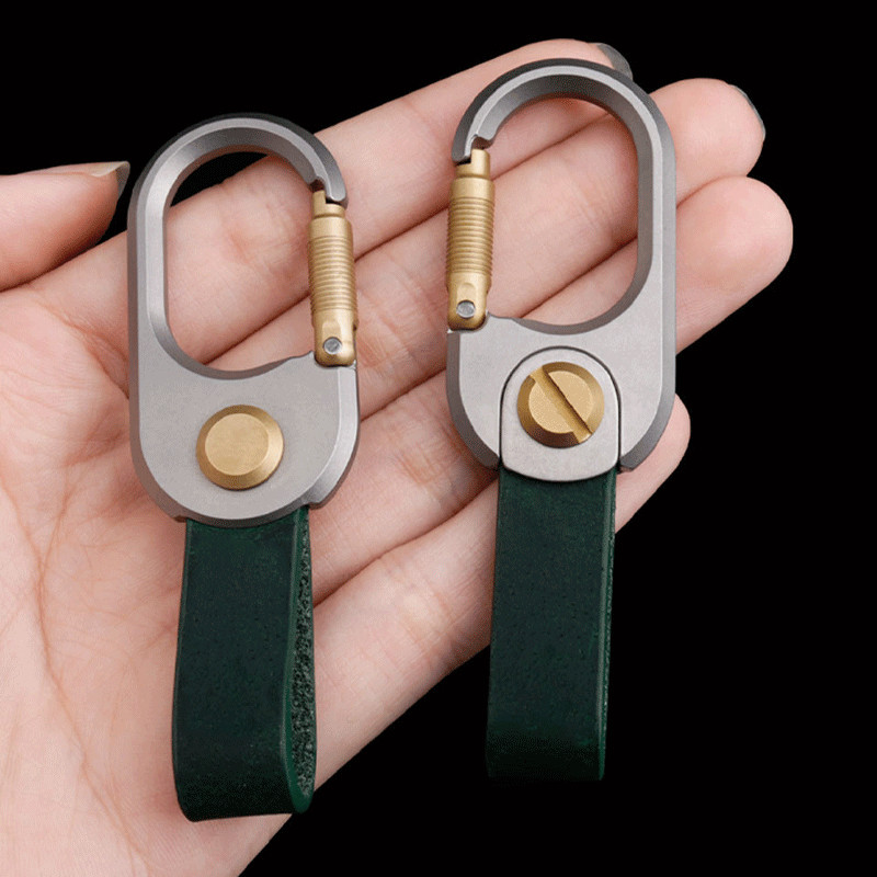 1PC Titanium Brass Leather Keychain Portable Removable Key Ring Pendant EDC Tool