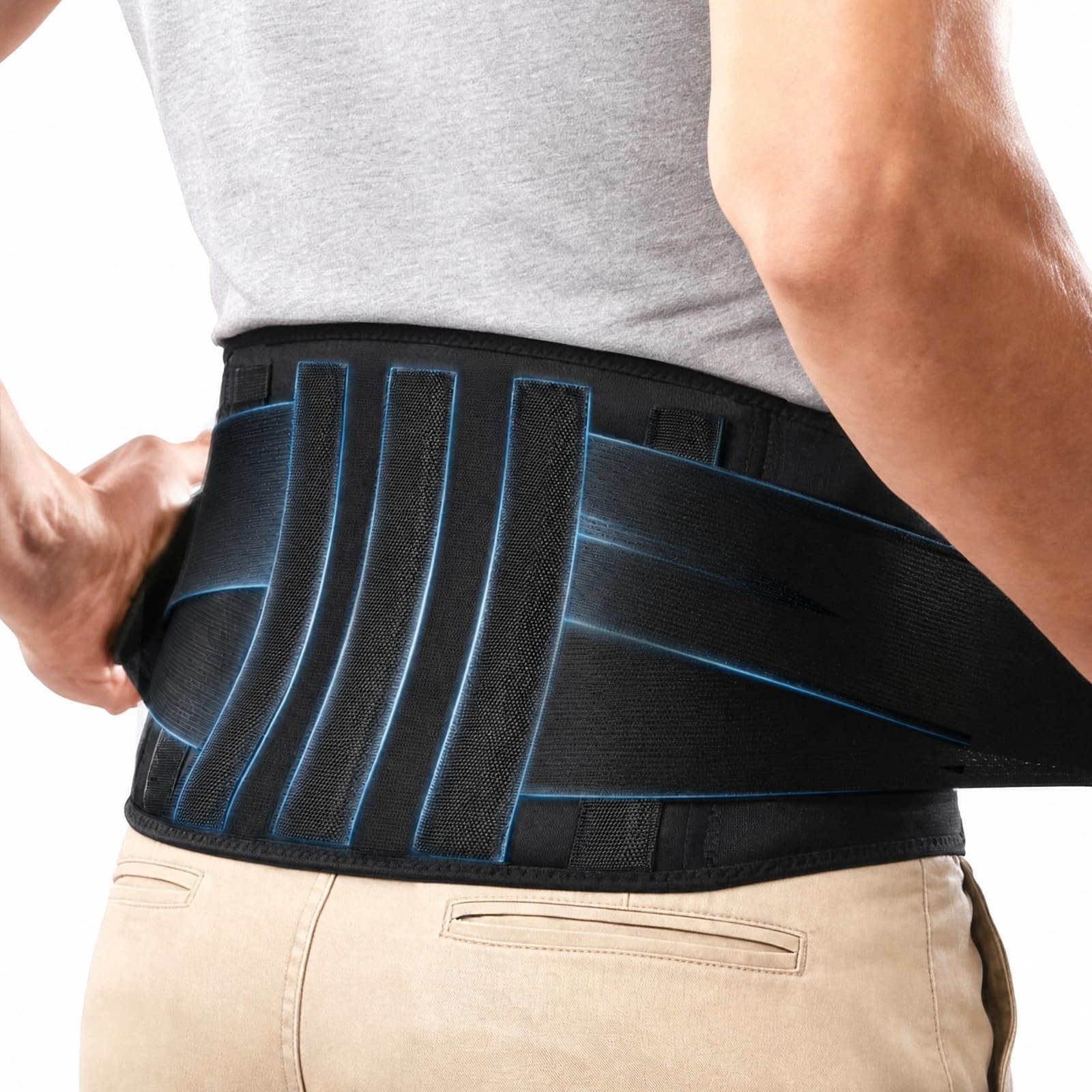 Back Brace for Men Lower Back Pain Lumbar Support | Wide Back Support Belt, 5...