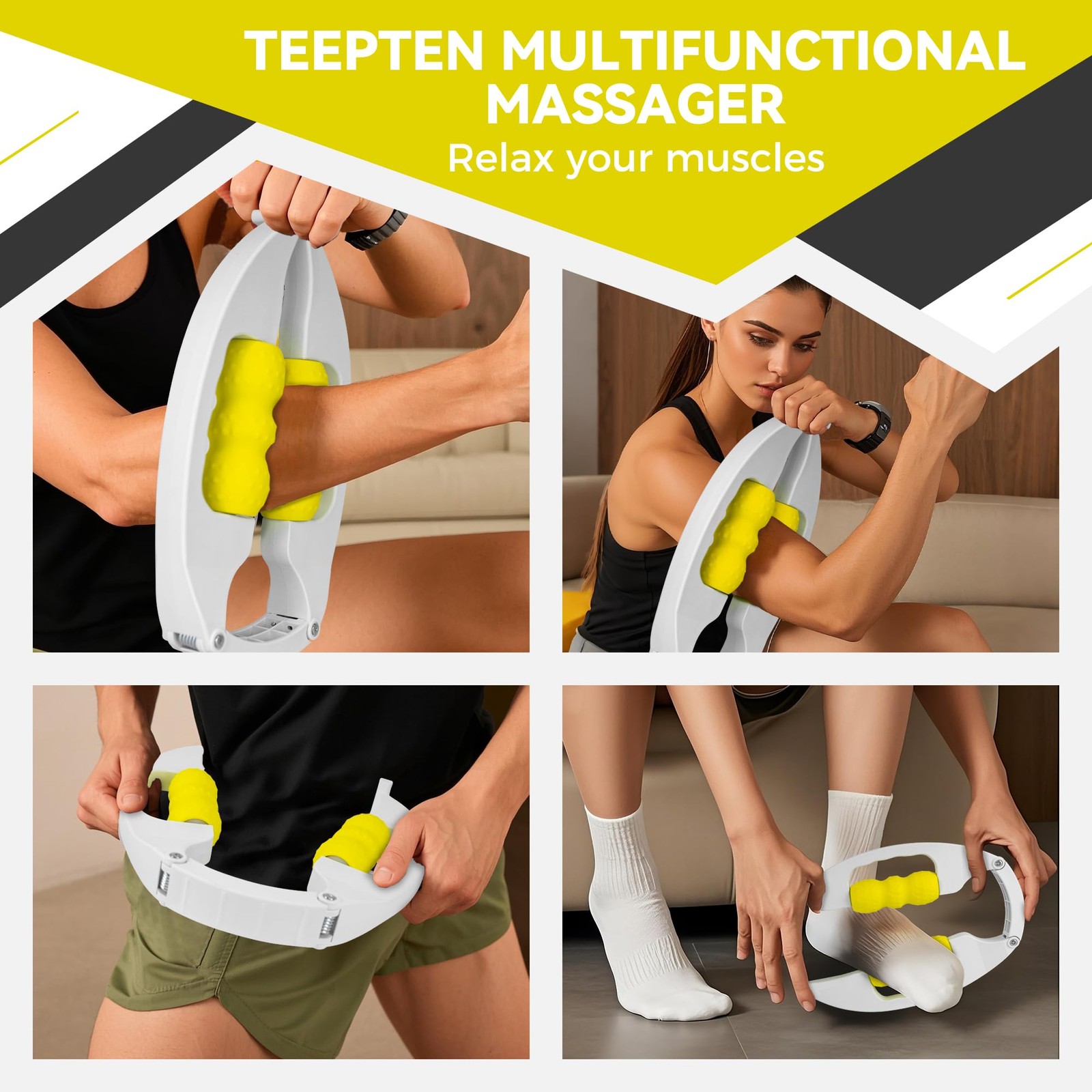 teepten Arm Massager & Forearm Massager, Adjustable Foam Roller, Yellow