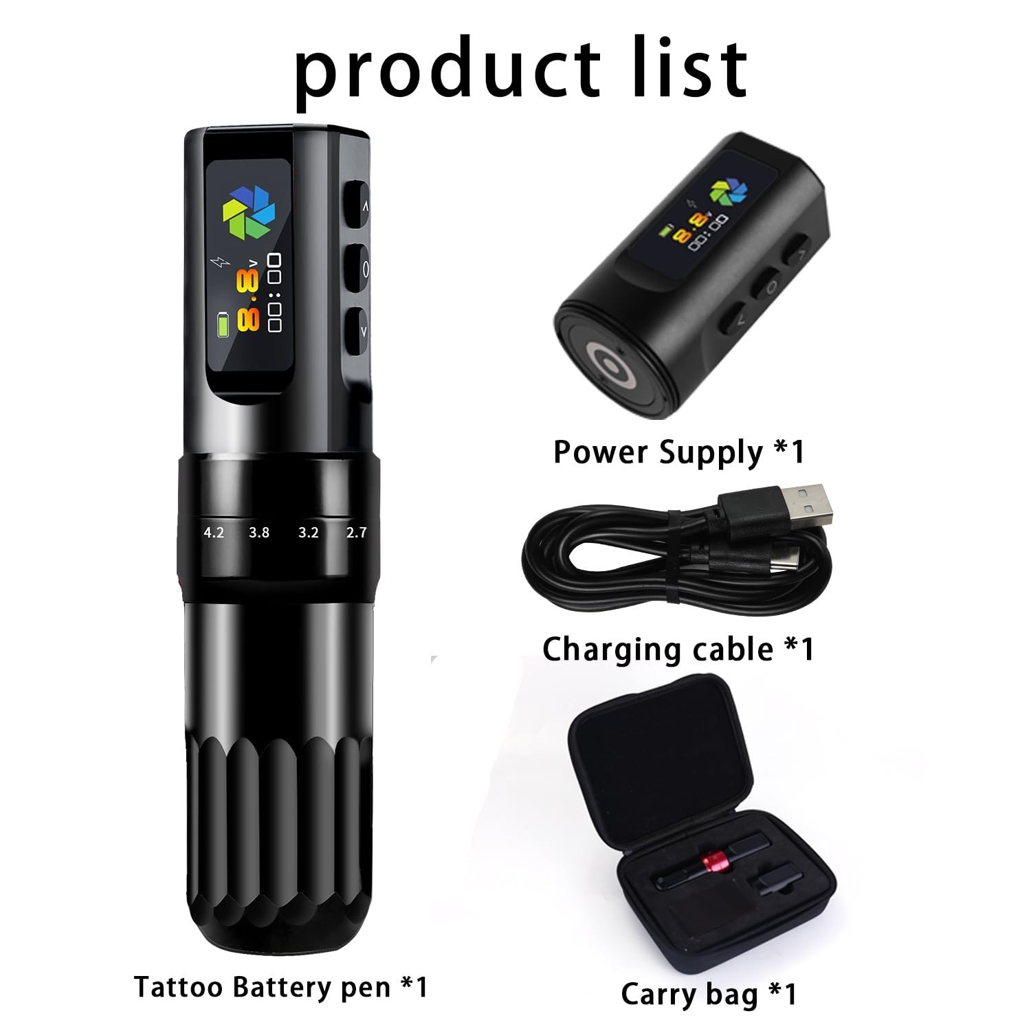 Wireless Rotary Tattoo Pen Machine Adjustable Stroke 2PCS 2000mAh Batteries