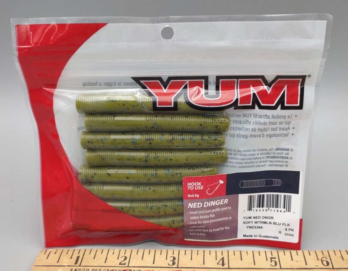 NEW Yum Ned Dinger 3" Qty 8 Watermelon Blue Flake