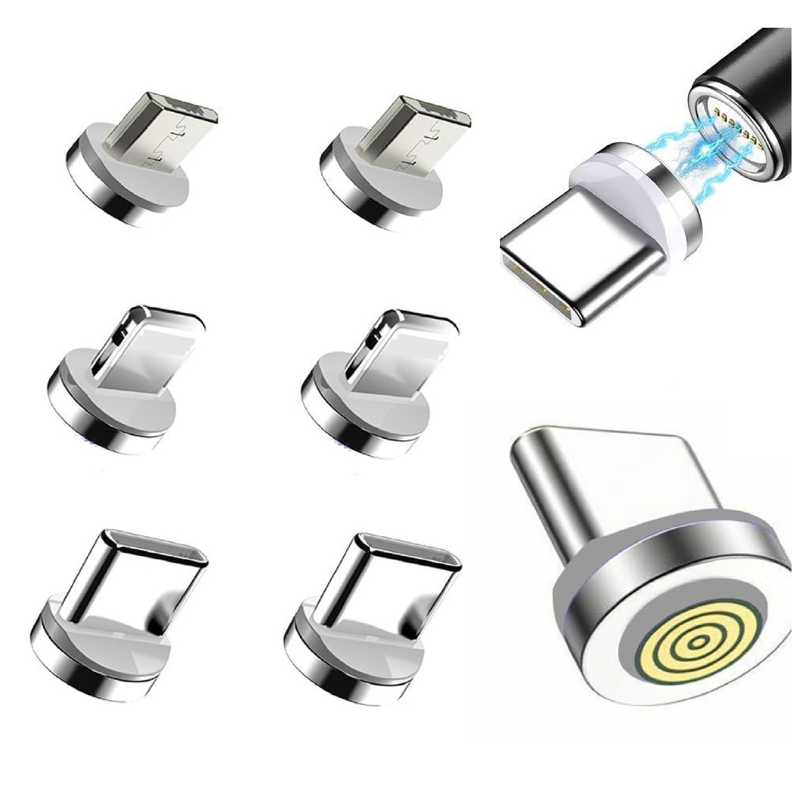 6 Pack Magnetic Charging Cable Tips Replacement Round Plug Adapter Connector for
