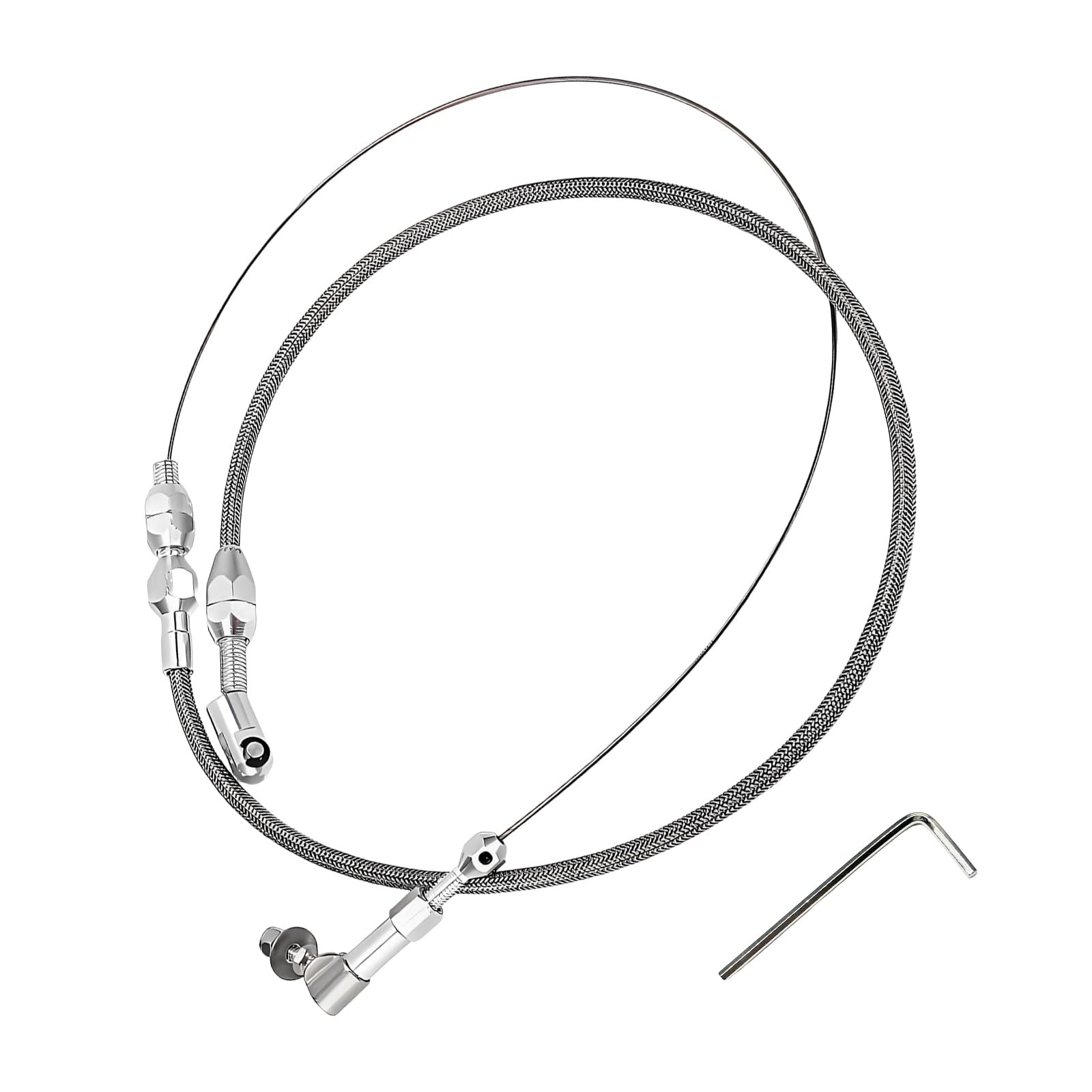 24" Throttle Cable Kit, Stainless Steel Braided Throttle Cable Line with Fitting