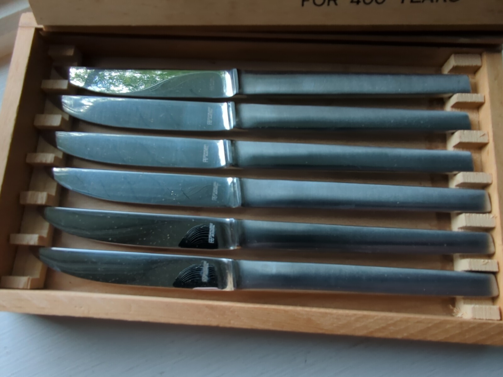 Vintage Austrian Swordmakers Delmonico Steak Knives Set of 6 Case NO. 317 Boxed