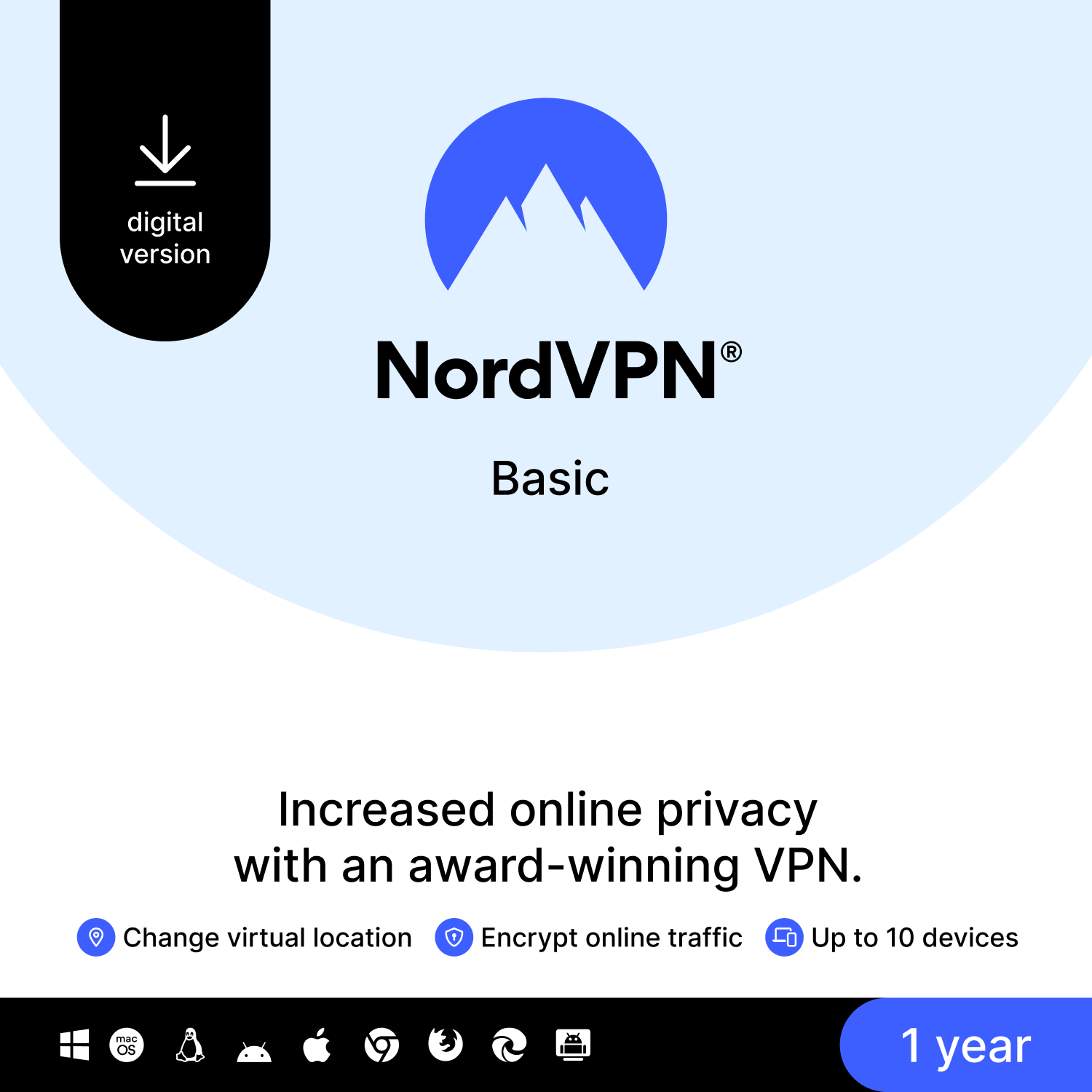 NordVPN Basic – 1-Year – Premium VPN Software - 10 Devices