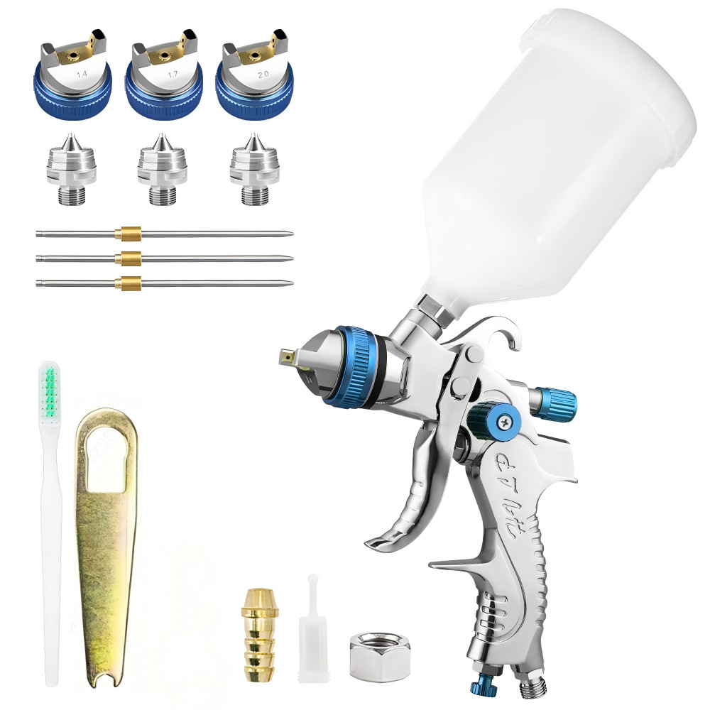 Gravity Feed HVLP Spray Gun 1.4/1.7/2.0mm 600cc for Car Auto Furniture Primer
