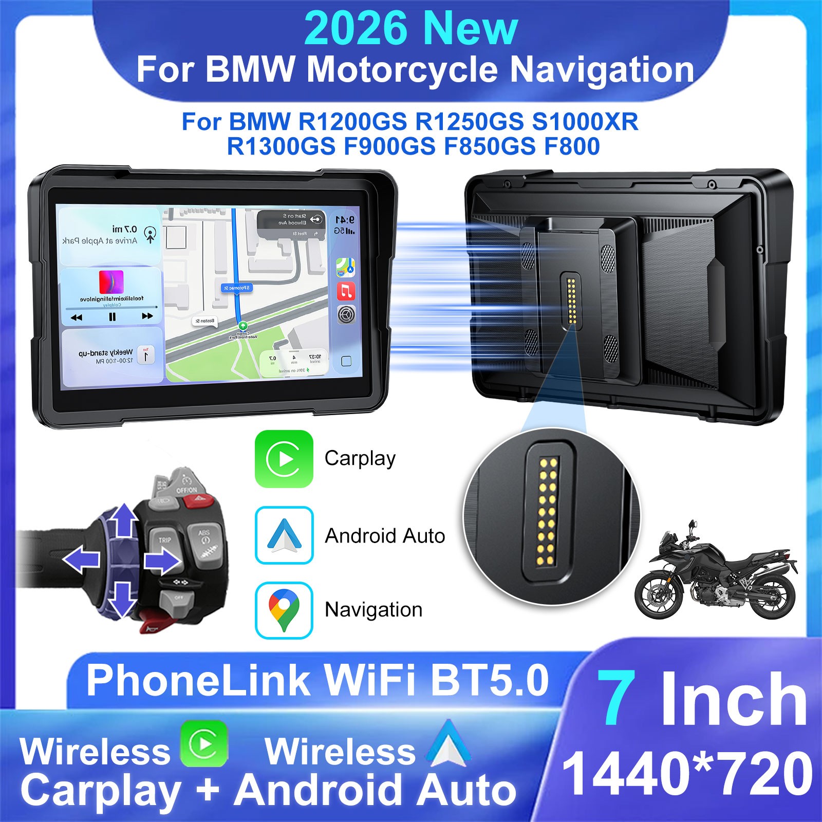 for 7 Inch BMW Motorcycle CarPlay GPS Navigation Data Reading Native Wonder TPMS