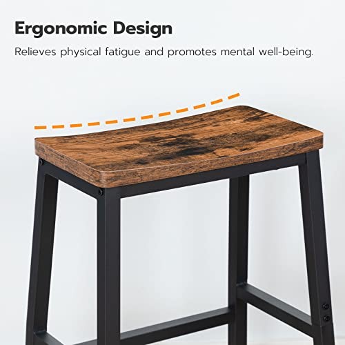 Bar Stools, Set of 2 Bar Chairs, 23.6 Inch Saddle Stools, Rustic Brown + Black
