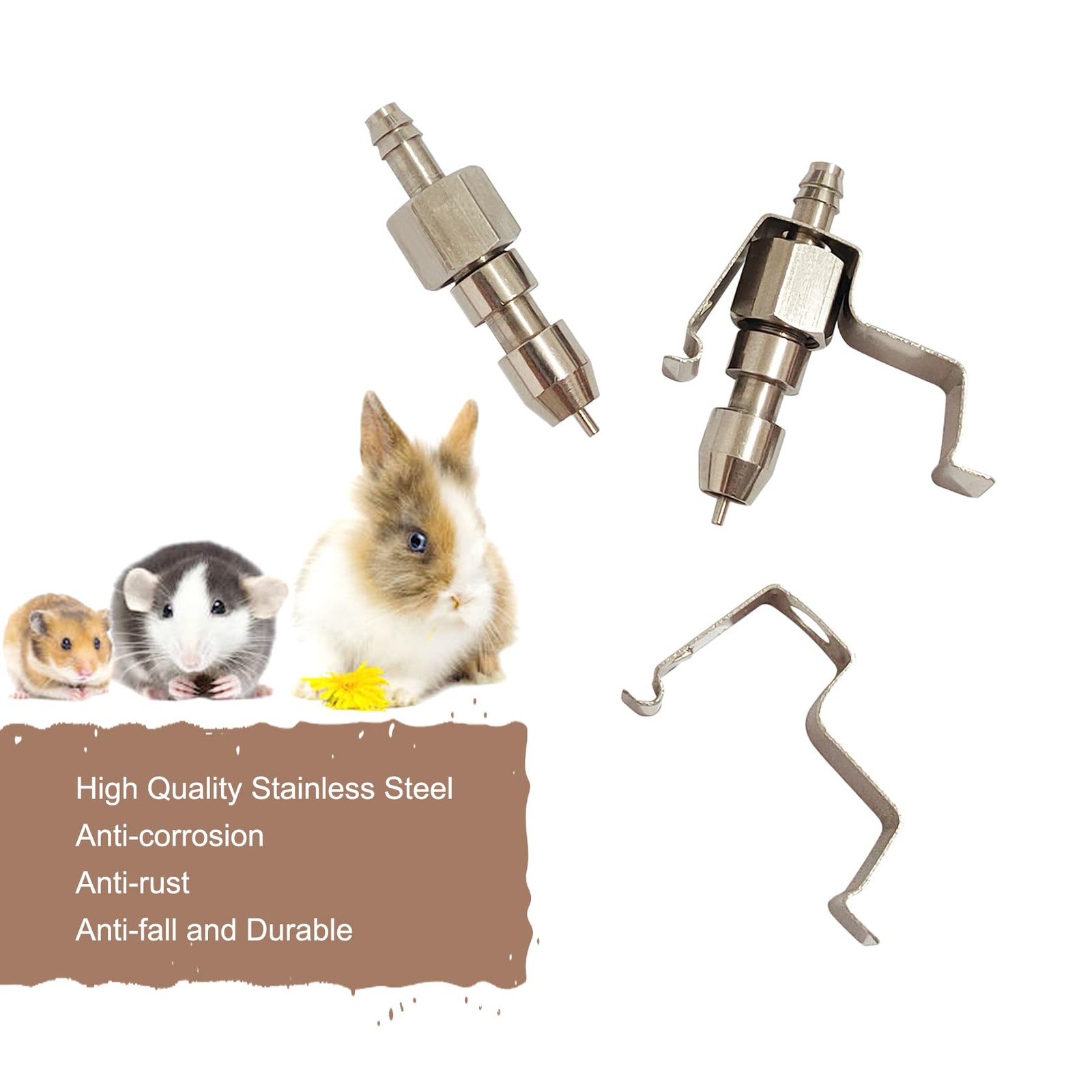8pcs Stainless Steel Rabbit Watering Nipples with Cage Clips - Automatic System