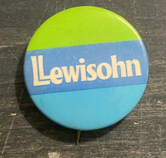 Vtg Lewisohn Political Election  Pinback Button Green Blue