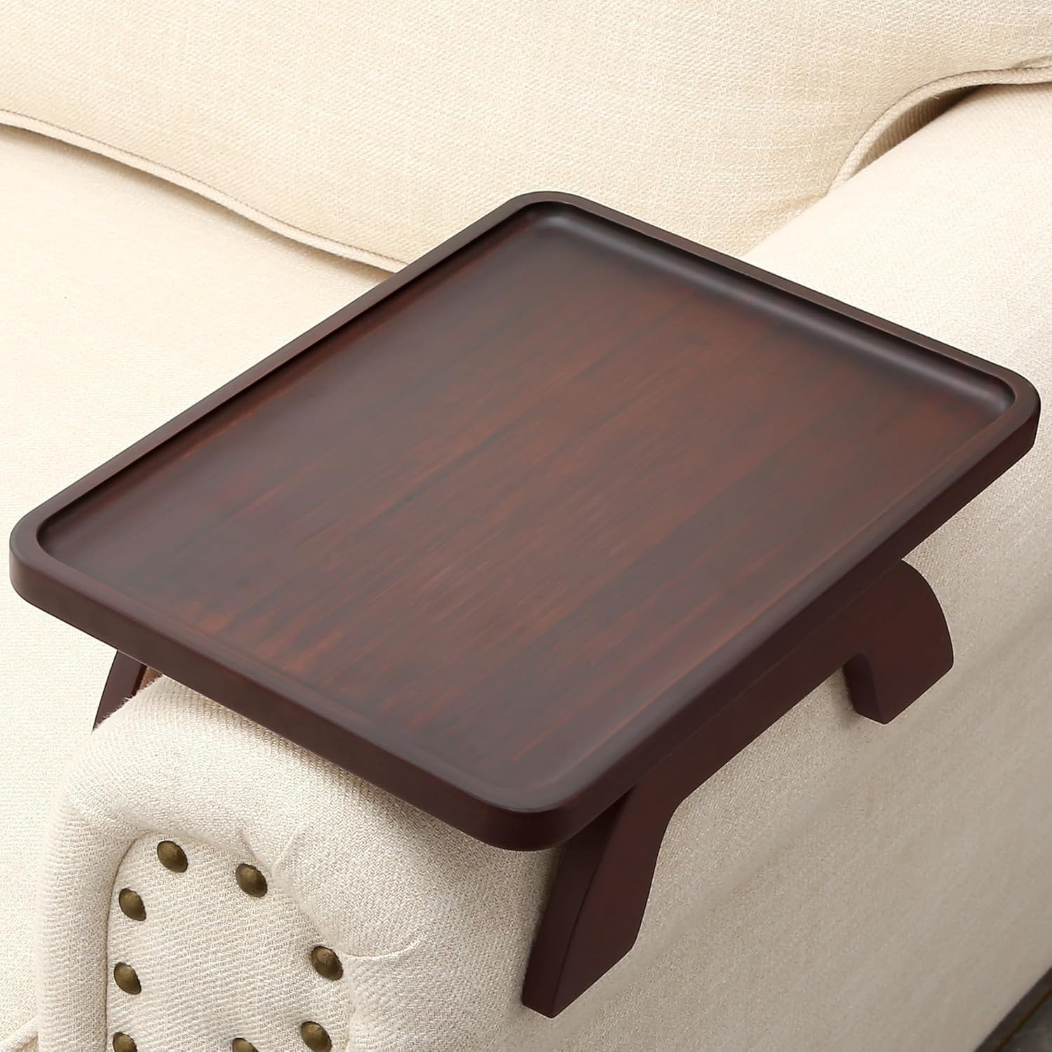 Couch Arm Table,Bamboo Sofa Arm Clip on Tray Tables,Couch Armrest Table Suitable