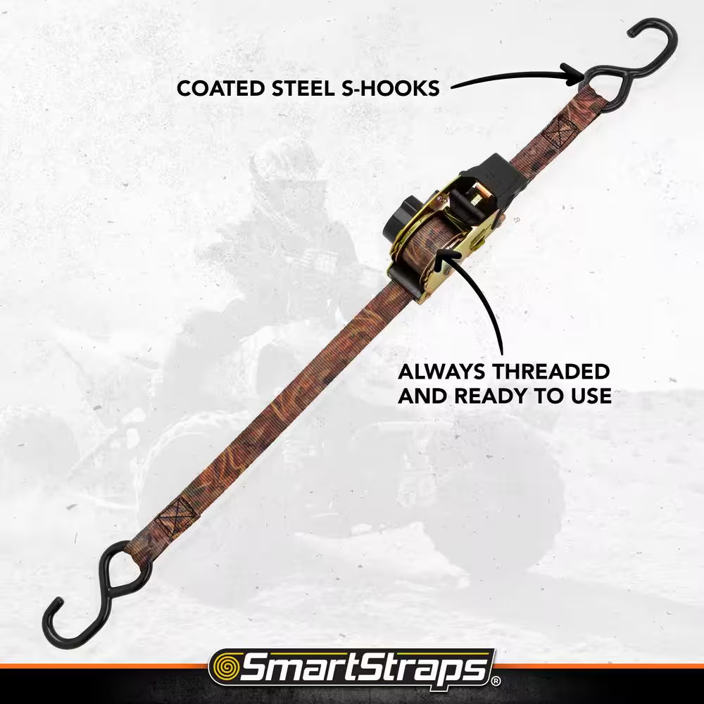 SmartStraps Ratchet Tie Down Straps 10ft x 1.5in Camo Retractable 2 Pack 1000lb