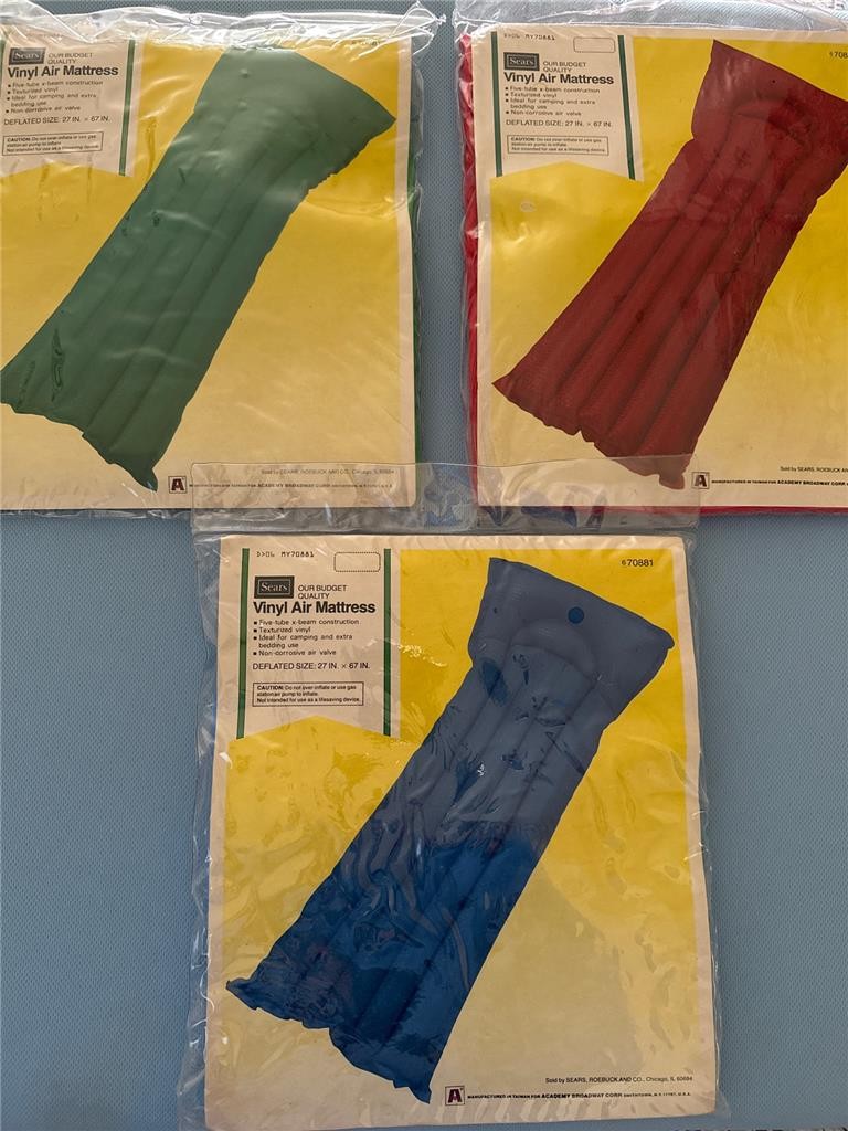 Sears Vintage Vinyl Air Mattress 27"x67" NOS Your Choice of Color NEW