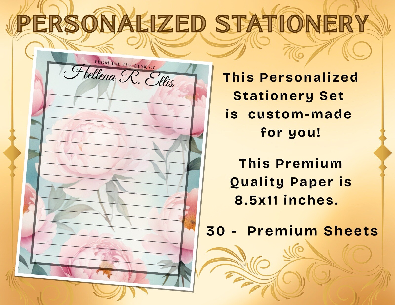 PERSONALIZED - 30Pcs Stationery Writing Paper, Watercolor Stationary  #L2C15