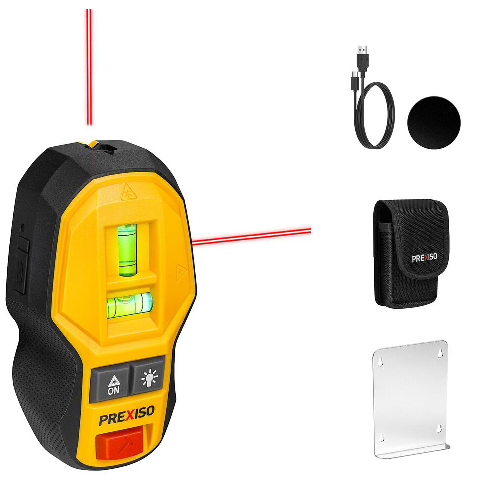 PREXISO 2-in-1 Rechargeable Magnetic Stud Finder w/Cross-Line Laser Level Bubble