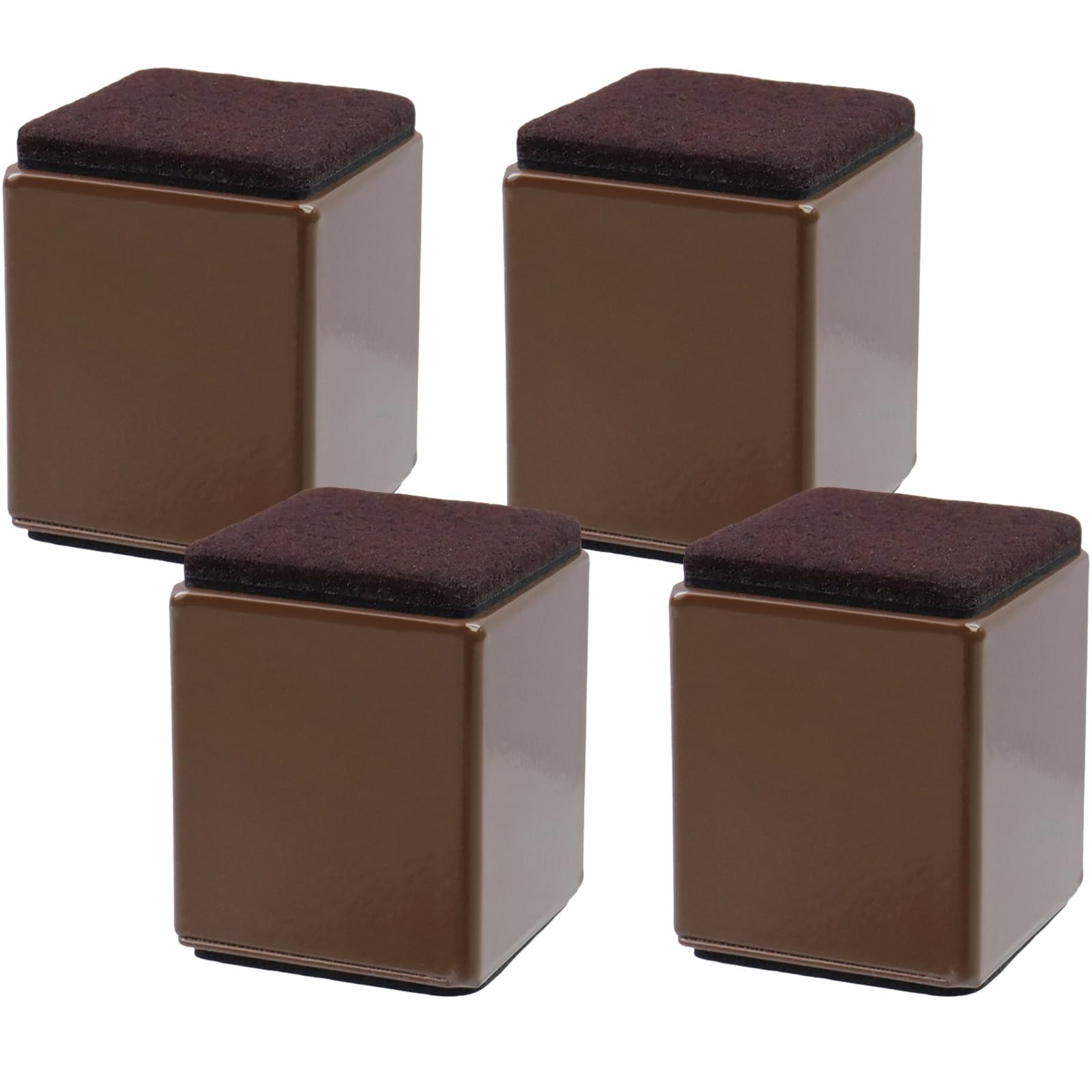 4 PCS Brown Square Steel Furniture Feet Risers 2 Inch Lift Heavy Duty