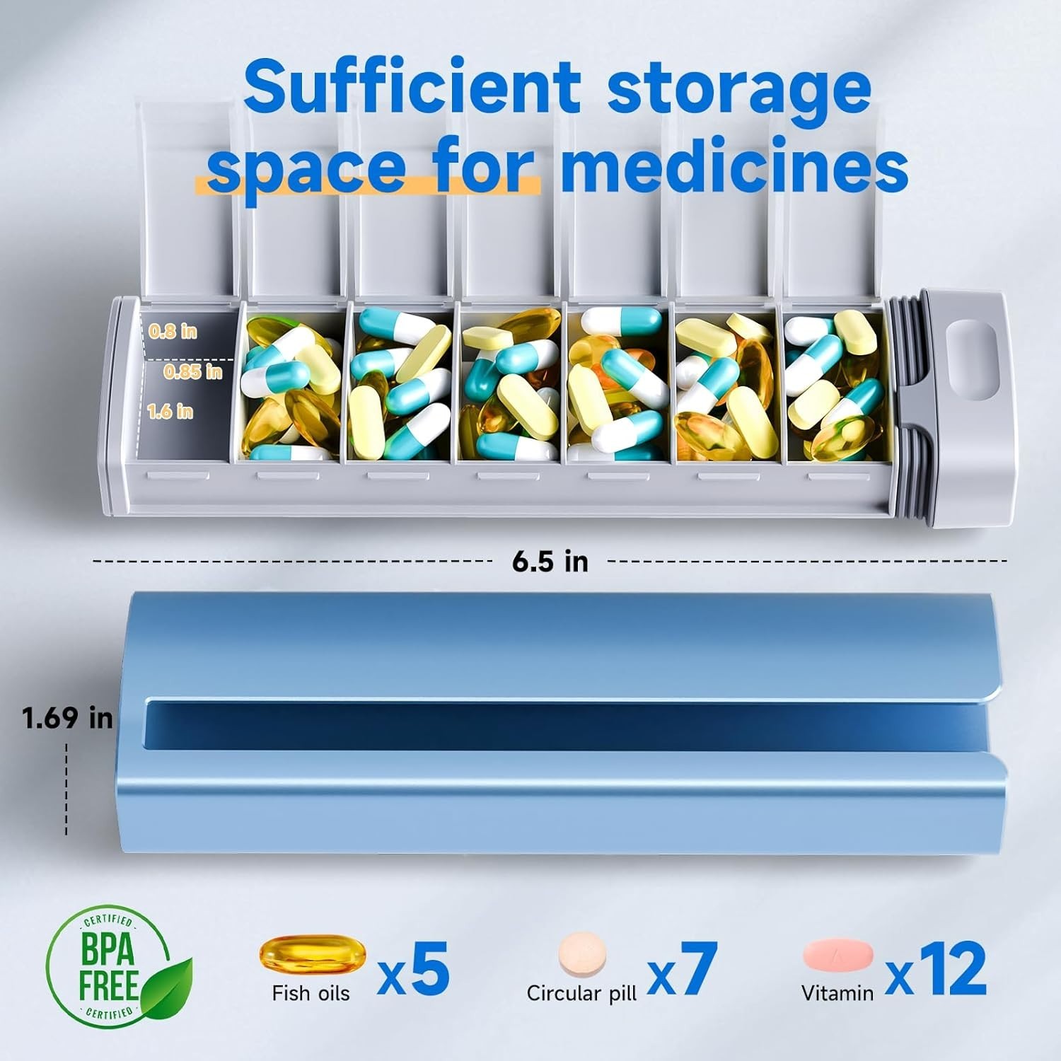 Blue Weekly Pill Box - Safe, Stylish & Lightweight for Travel Essentials