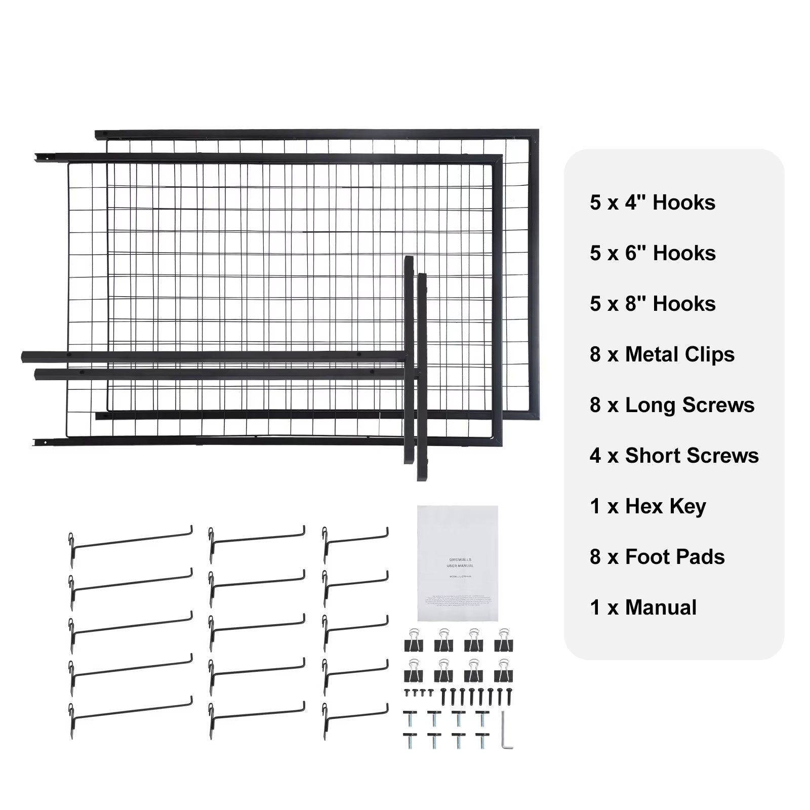 24" x 67" Dual Grid Wall Panels Set, Includes 2 Wire Display Racks with Stable T