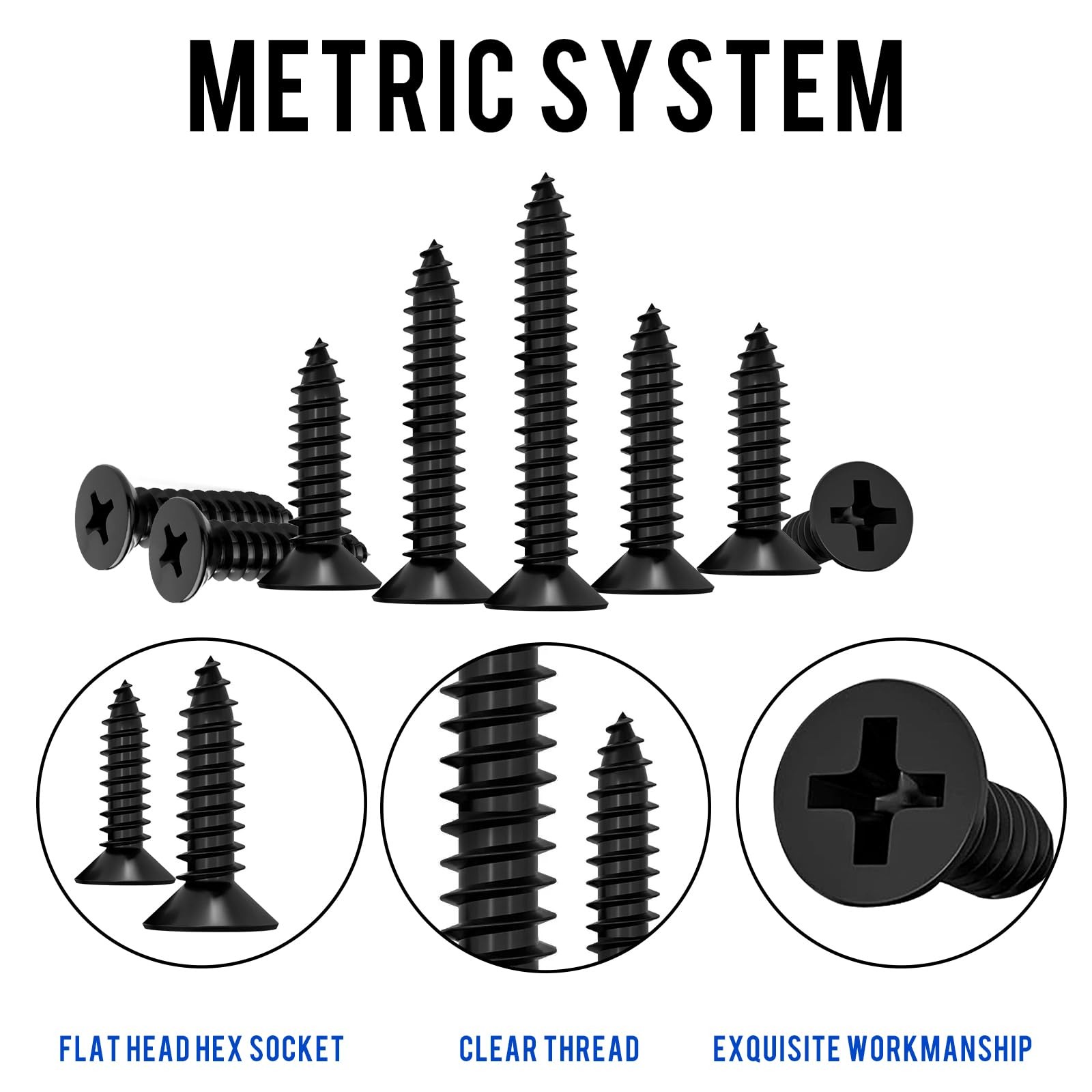 1200Pcs Black Tiny Self Tapping Screws for Wood, Plastic M2 M2.5 M3,