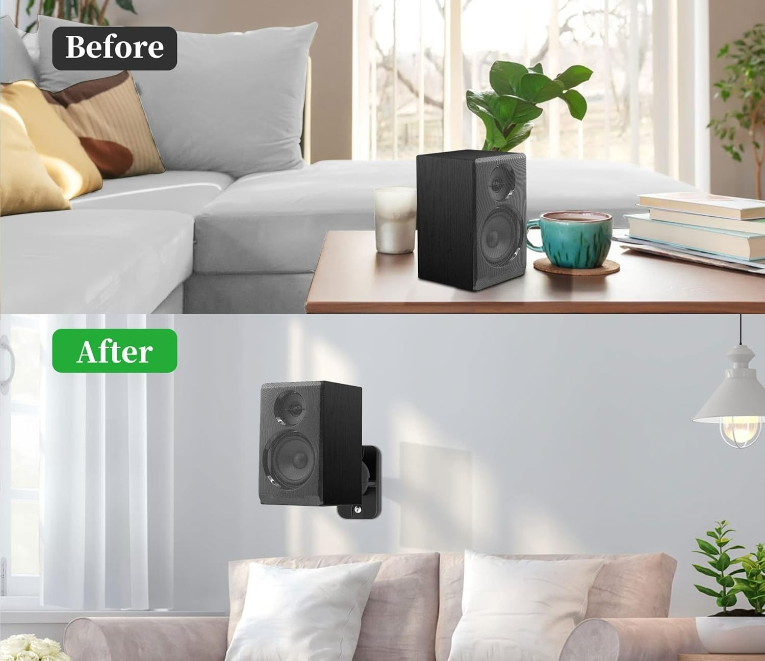 Sturdy Wall Mount Brackets for Bookshelf Speakers - 2-Pack, Adjustable, Black