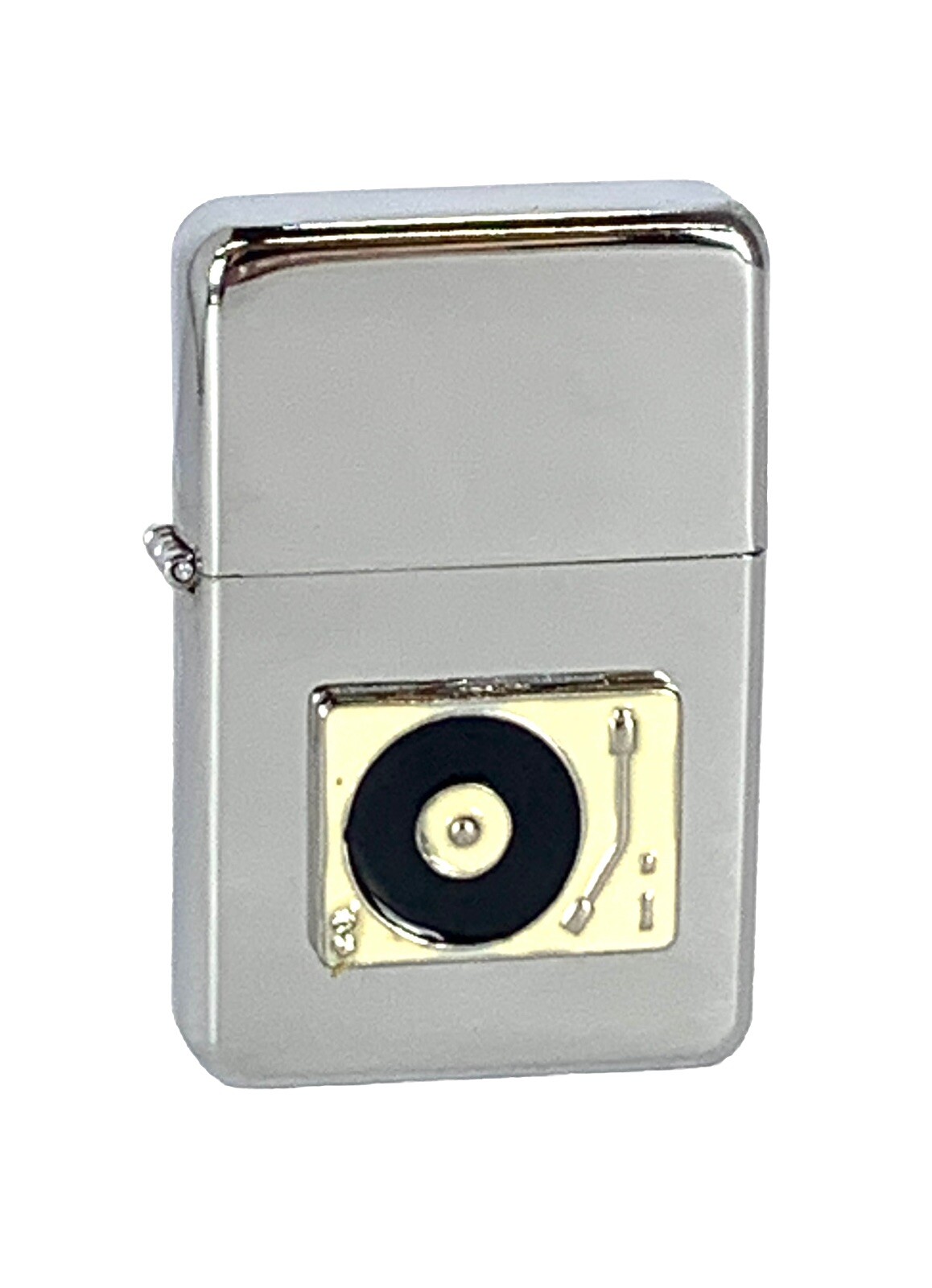 Vinyl LP Record Turntable 33RPM Flip Top Chrome Oil Lighter Wind Resistant Flame