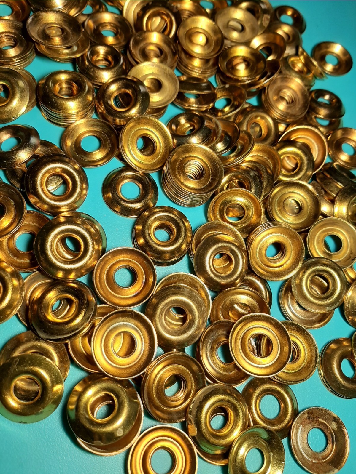 LOT 200+Steel  Brass Tone Cup Finishing WASHERS Rack Furniture Restoration USA?