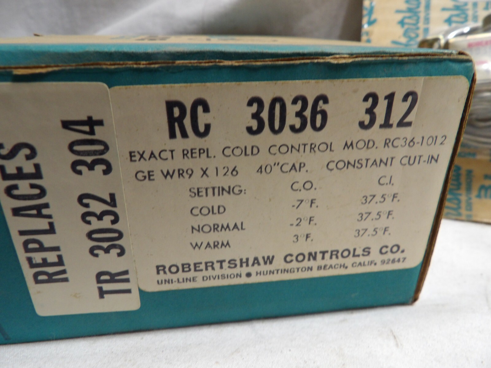Robertshaw Uni-Line Controls RC 3036 312 Cold Control Kit