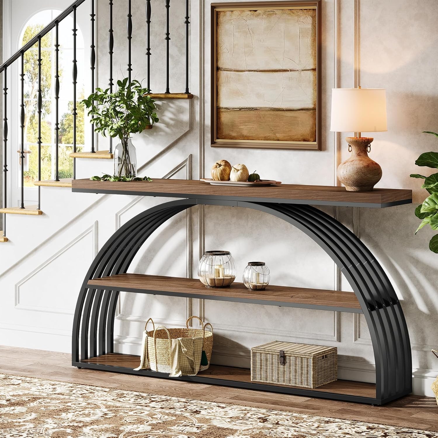 63-Inch Console Table for Entryway, Farmhouse Entryway Table with Arched Frame